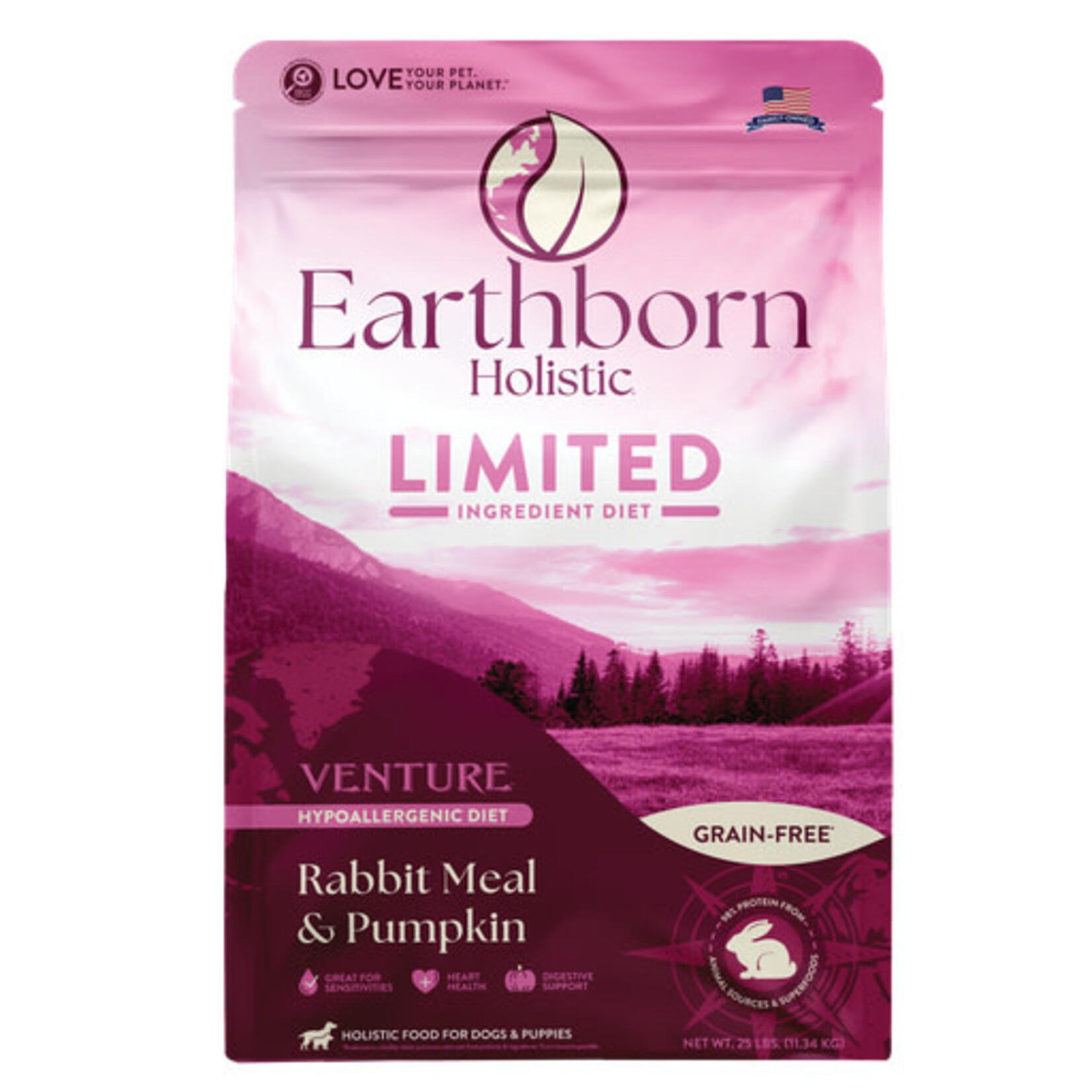 Earthborn Holistic Pet Food Earthborn Holistic Venture Limited Ingredient Grain-Free Rabbit Meal & Pumpkin Dry Dog Food, 25#
