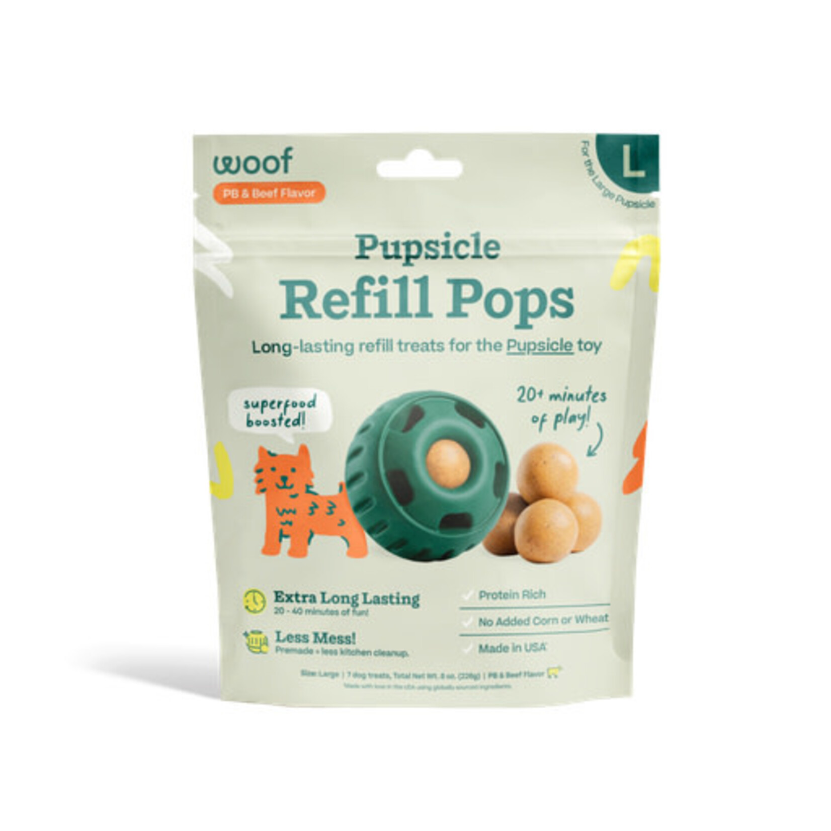 Woof Pet Woof Pupsicle Pops Refills Beef & Peanut Butter Grain-Free Lickable Dog Treats, Large