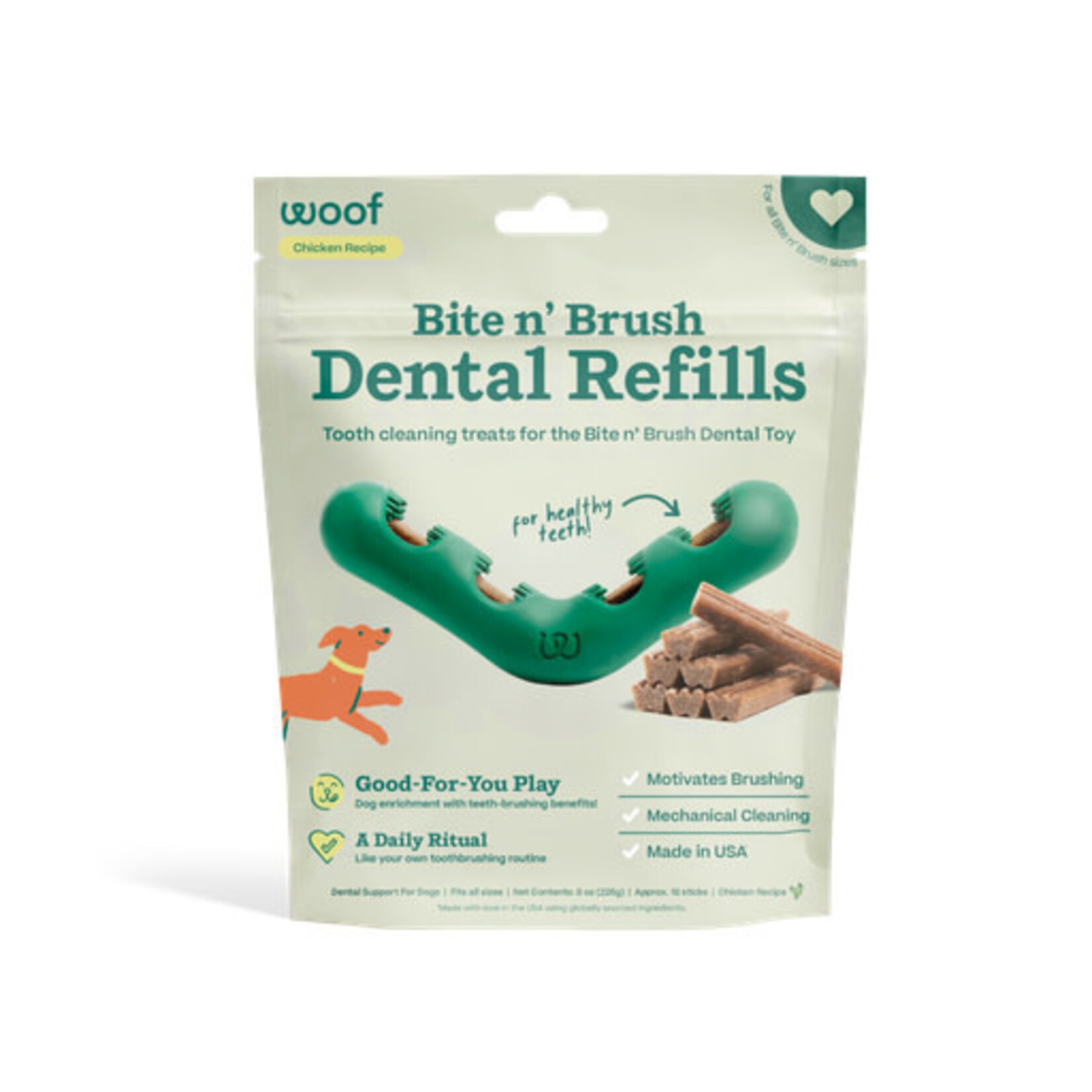 Woof Pet Woof Bite n' Brush Refill Grain-Free Chicken Sticks Dental Dog Chew Treats, 18 count
