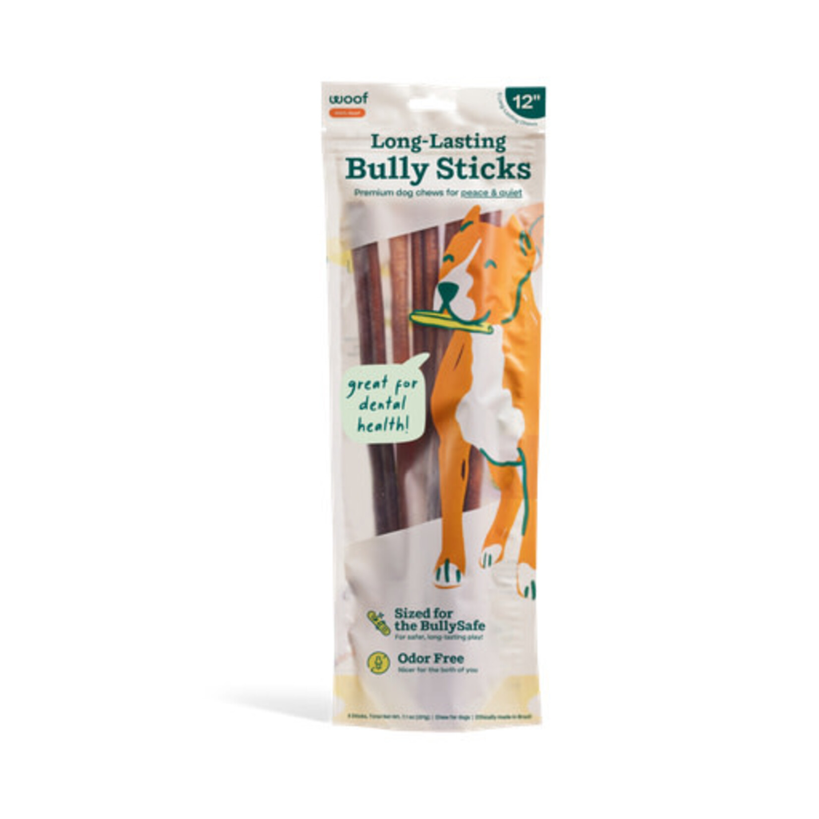 Woof Pet Woof High Protein 12" Bully Stick BullySafe Dog Chews, 5 count