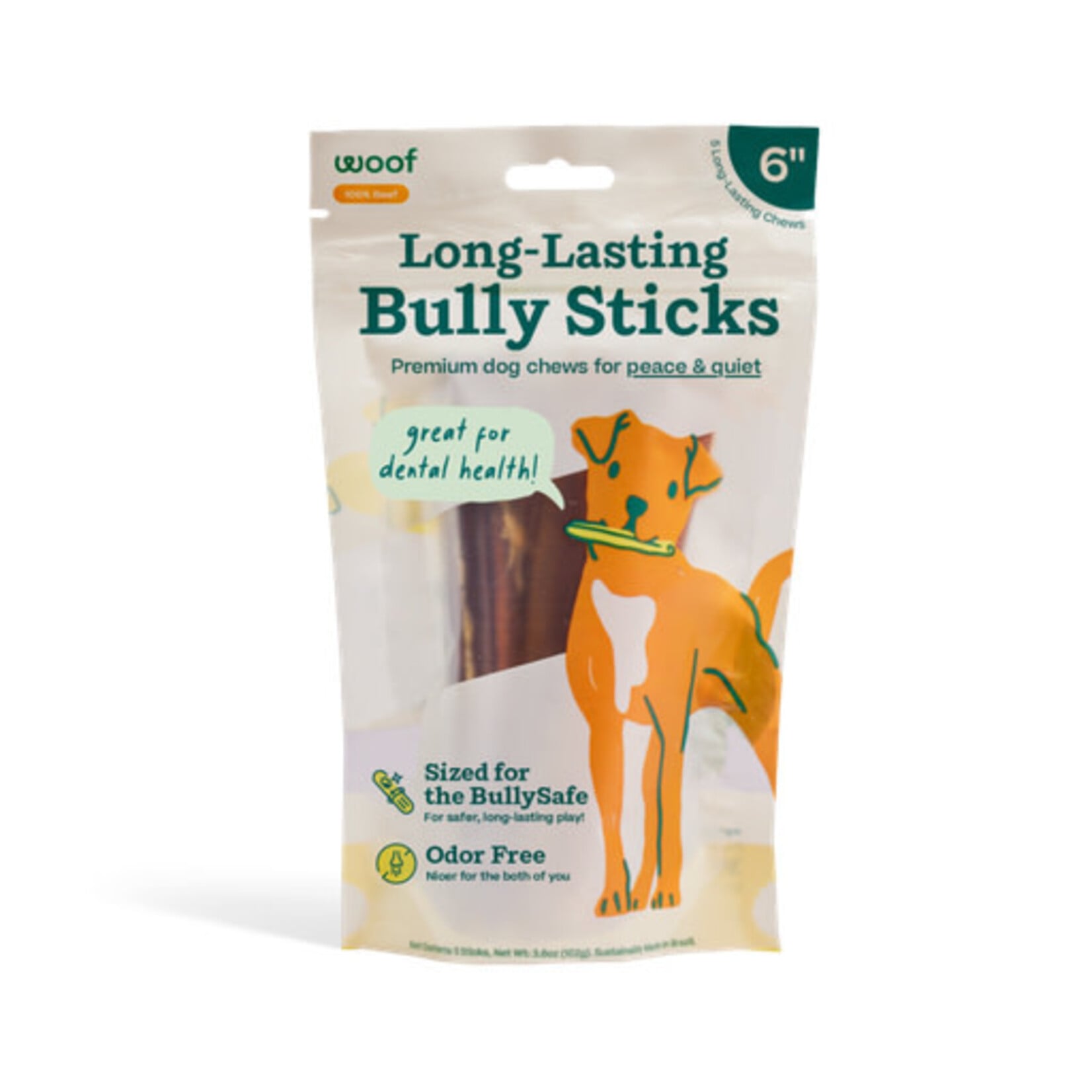 Woof Pet Woof High Protein 6" Bully Stick BullySafe Dog Chews, 5 count