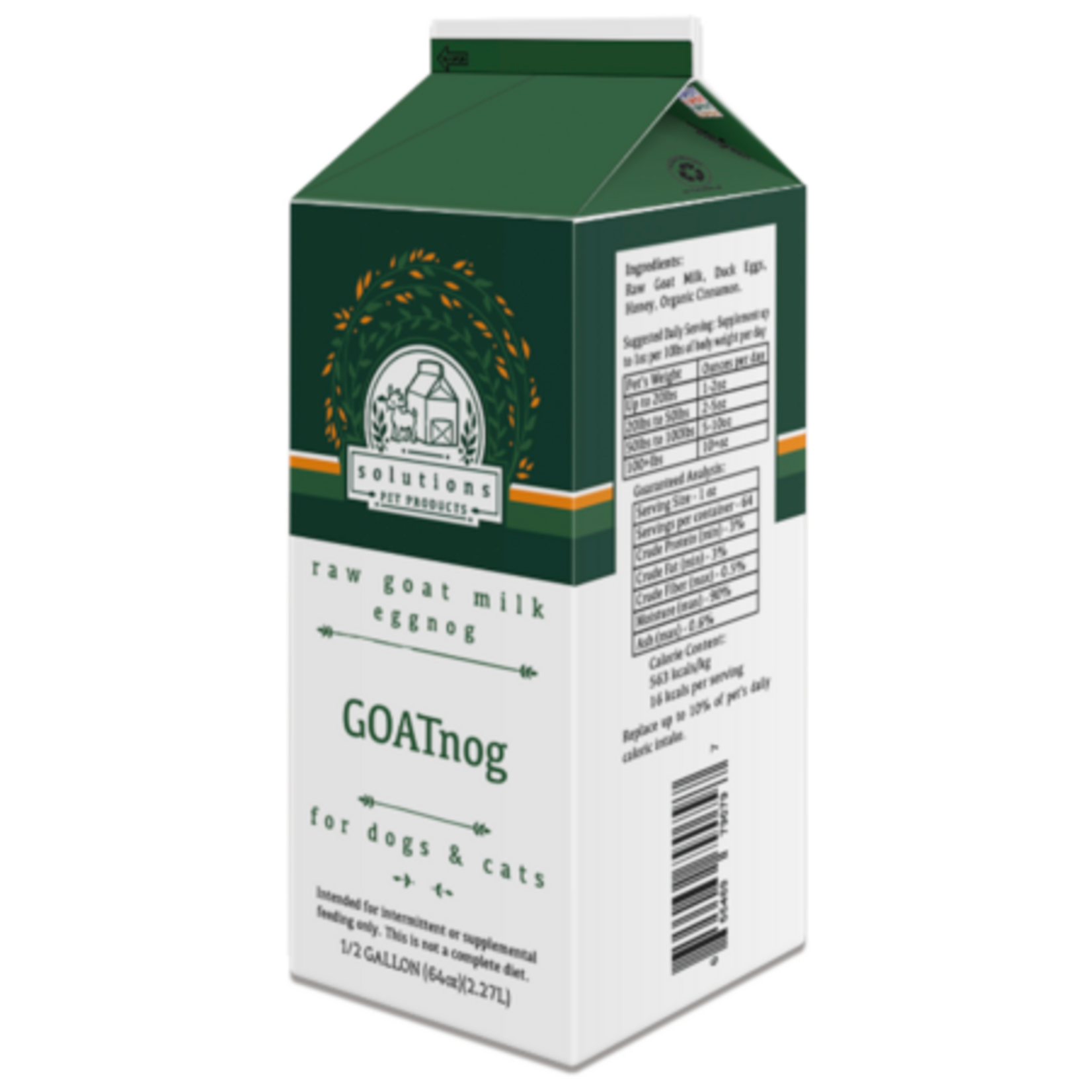 Solutions Pet Products Solutions Frozen Goat Nog Half Gallon 64 oz