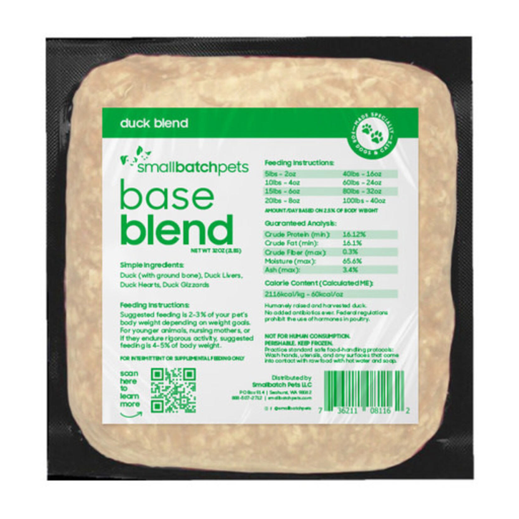Smallbatch Smallbatch Dog & Cat Frozen Raw Base Blend Duck 2#