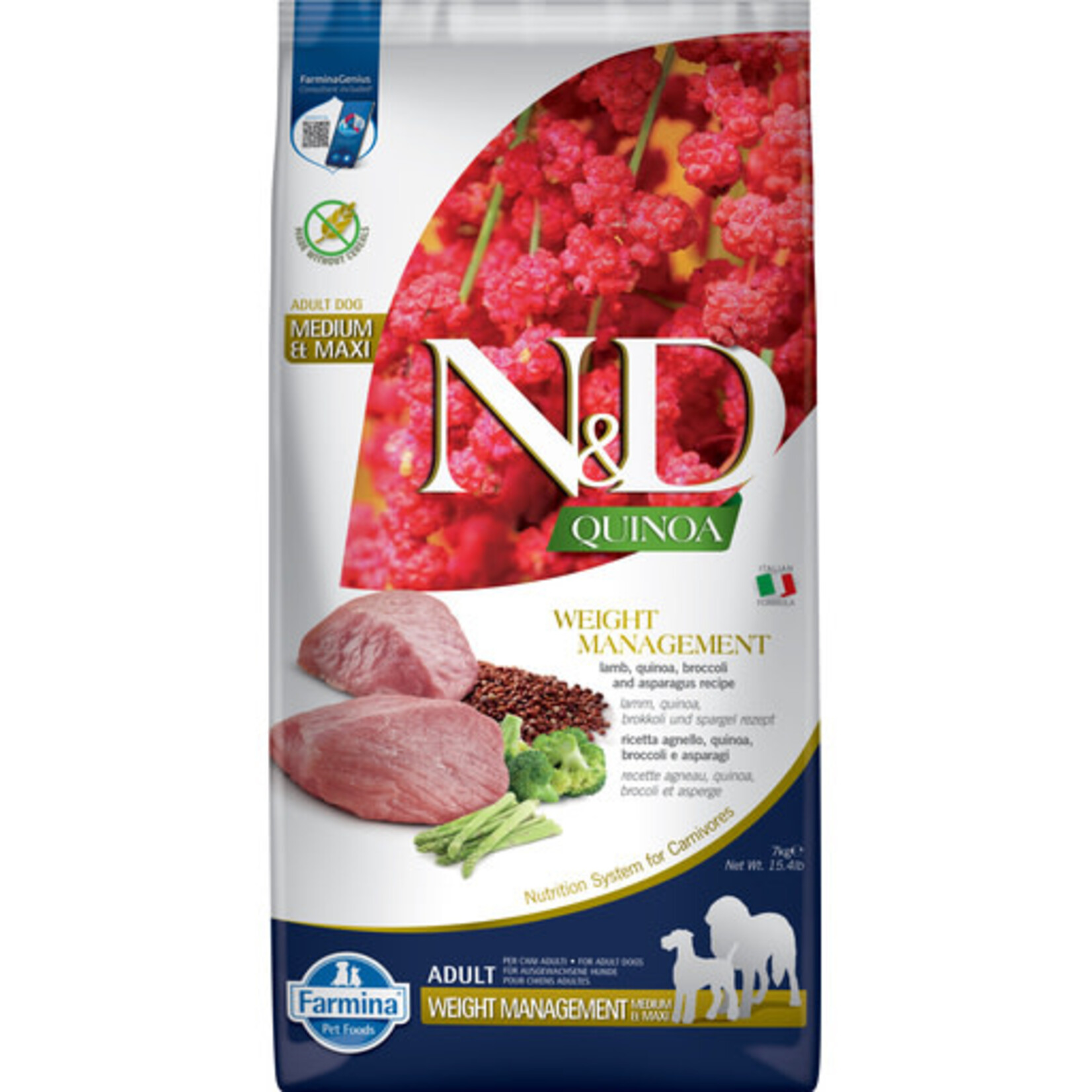 Farmina Farmina N&D Quinoa Weight Management Lamb, Broccoli & Asparagus Medium & Maxi Dry Dog Food 15.4#