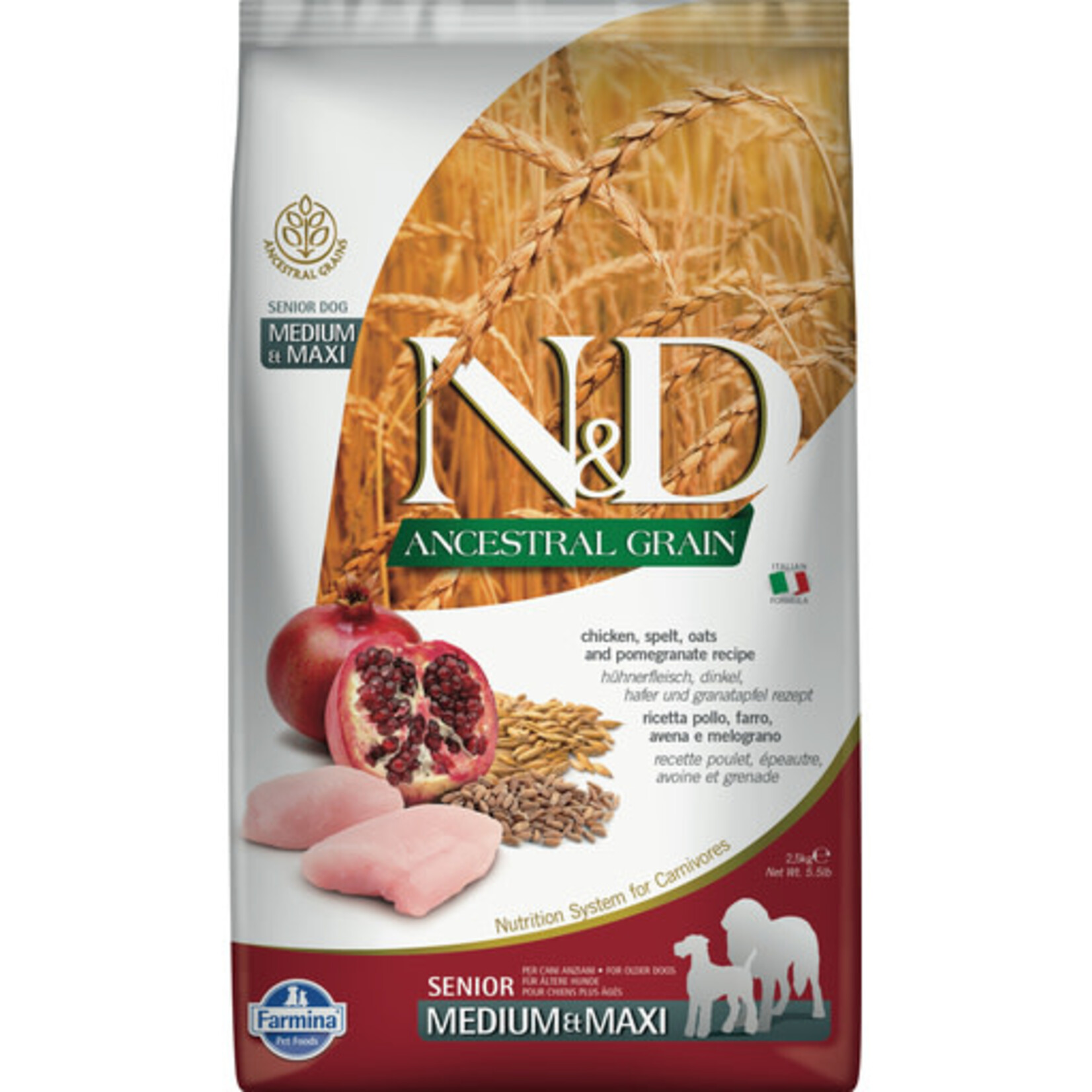 Farmina Farmina N&D Ancestral Grains Chicken & Pomegranate Senior Medium & Maxi Dry Dog Food 26.4#