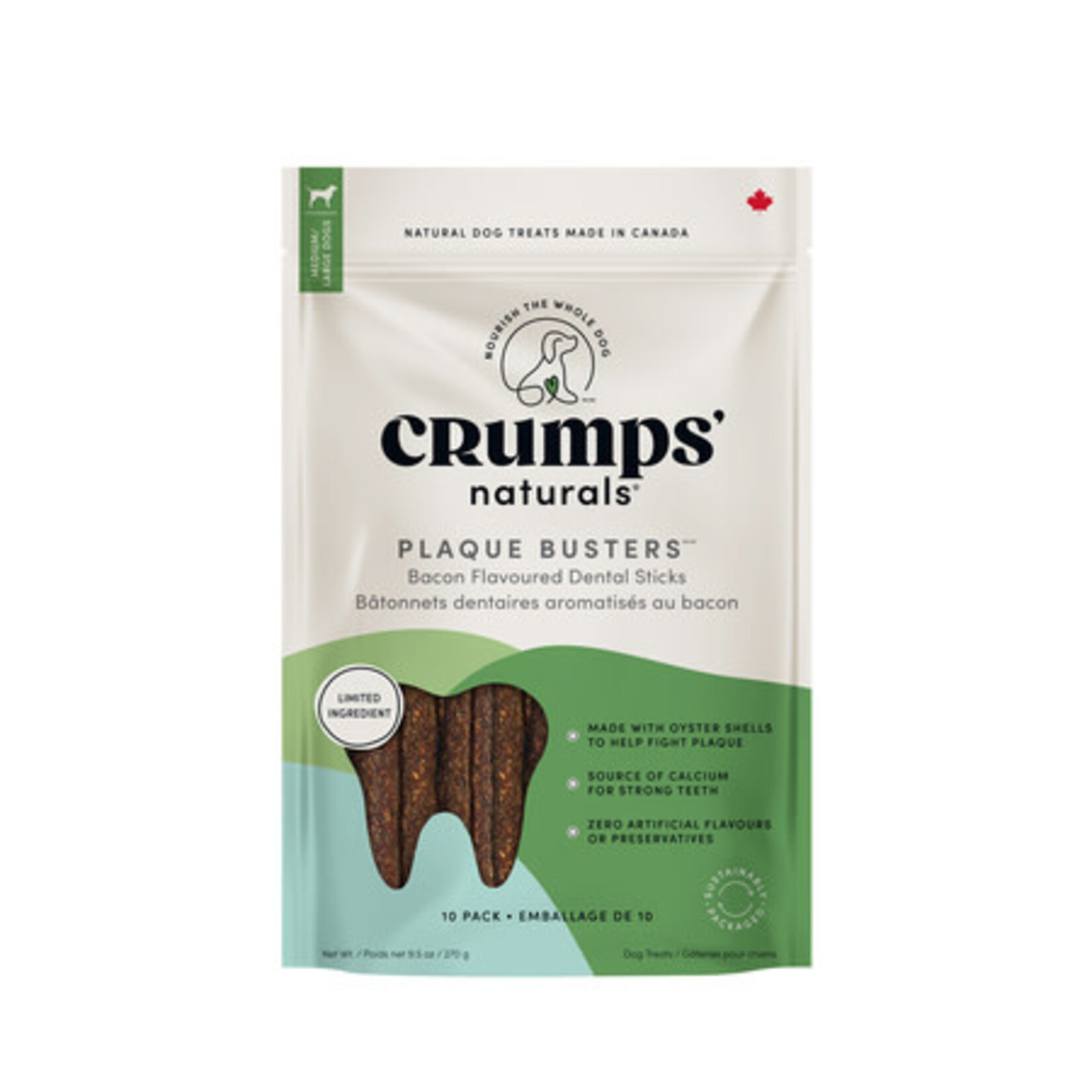Crumps Crumps' Naturals Plaque Busters with Bacon Dental Dog Treats 10 Pack