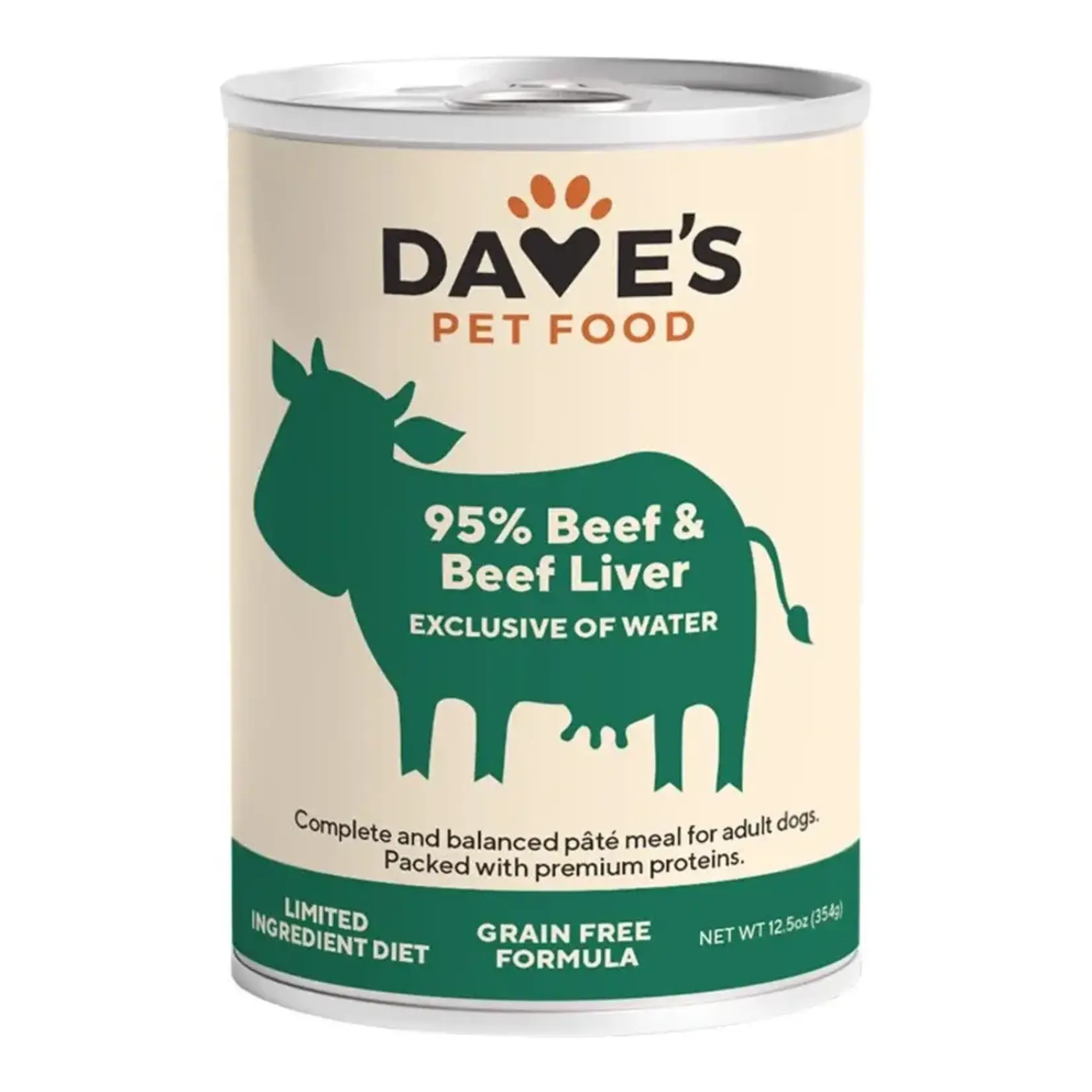 Dave's Pet Food Dave's 95%  Beef and Beef Liver Canned Dog Food 12.5oz