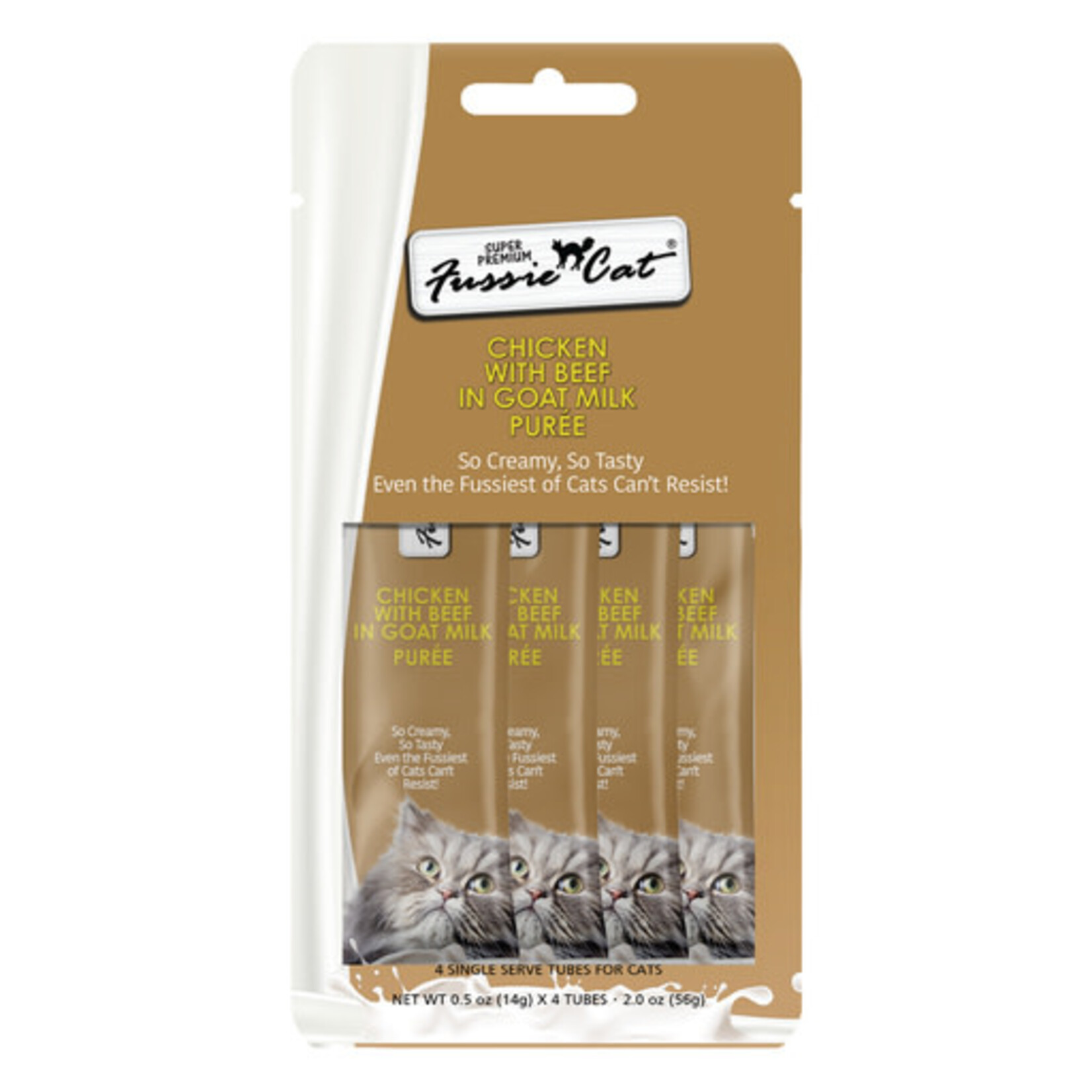 Fussie Cat Fussie Cat Chicken with Beef in Goat Milk Puree Lickable Cat Treats 2 oz - 4 pack