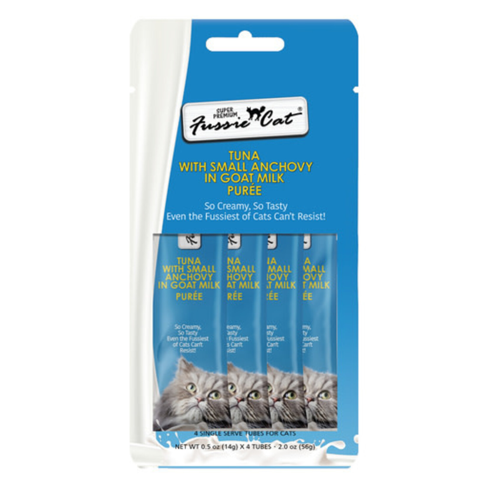 Fussie Cat Fussie Cat Tuna with Small Anchovy in Goat Milk Puree Lickable Cat Treats 2 oz - 4 pack