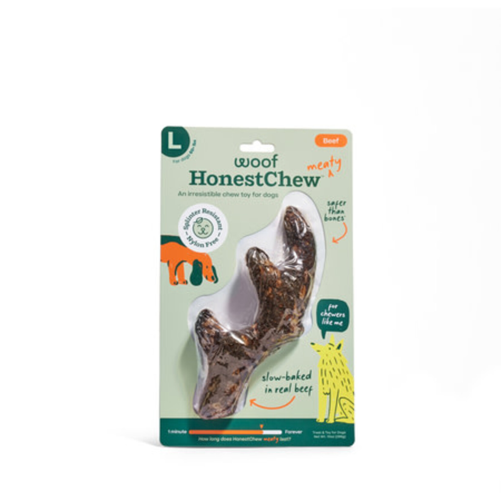 Woof Pet Woof HonestChew Antler Plant-based Dog Chew Bone with Meaty Beef Covering, Large