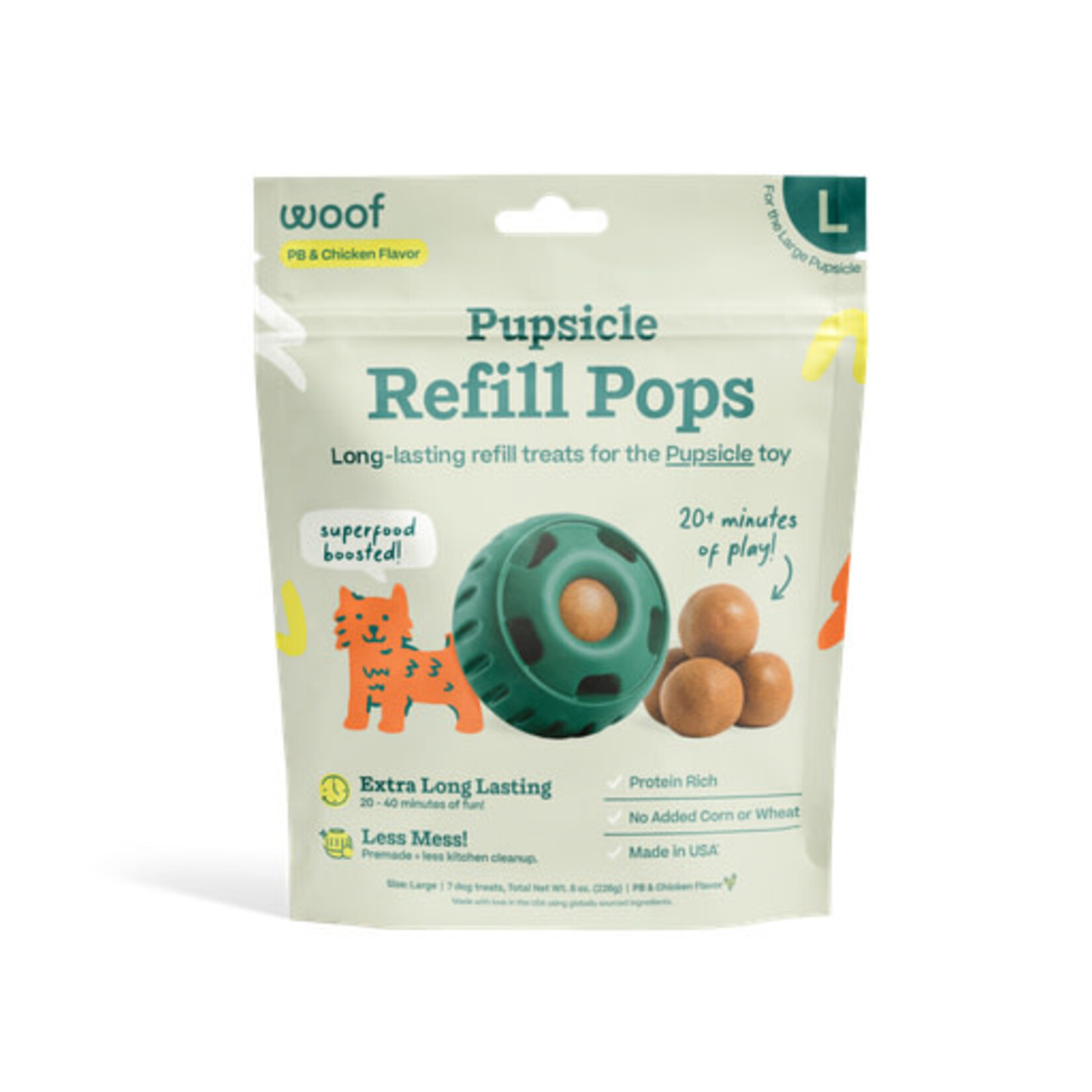 Woof Pet Woof Pupsicle Pops Refills Chicken & Peanut Butter Grain-Free Lickable Dog Treats, Large