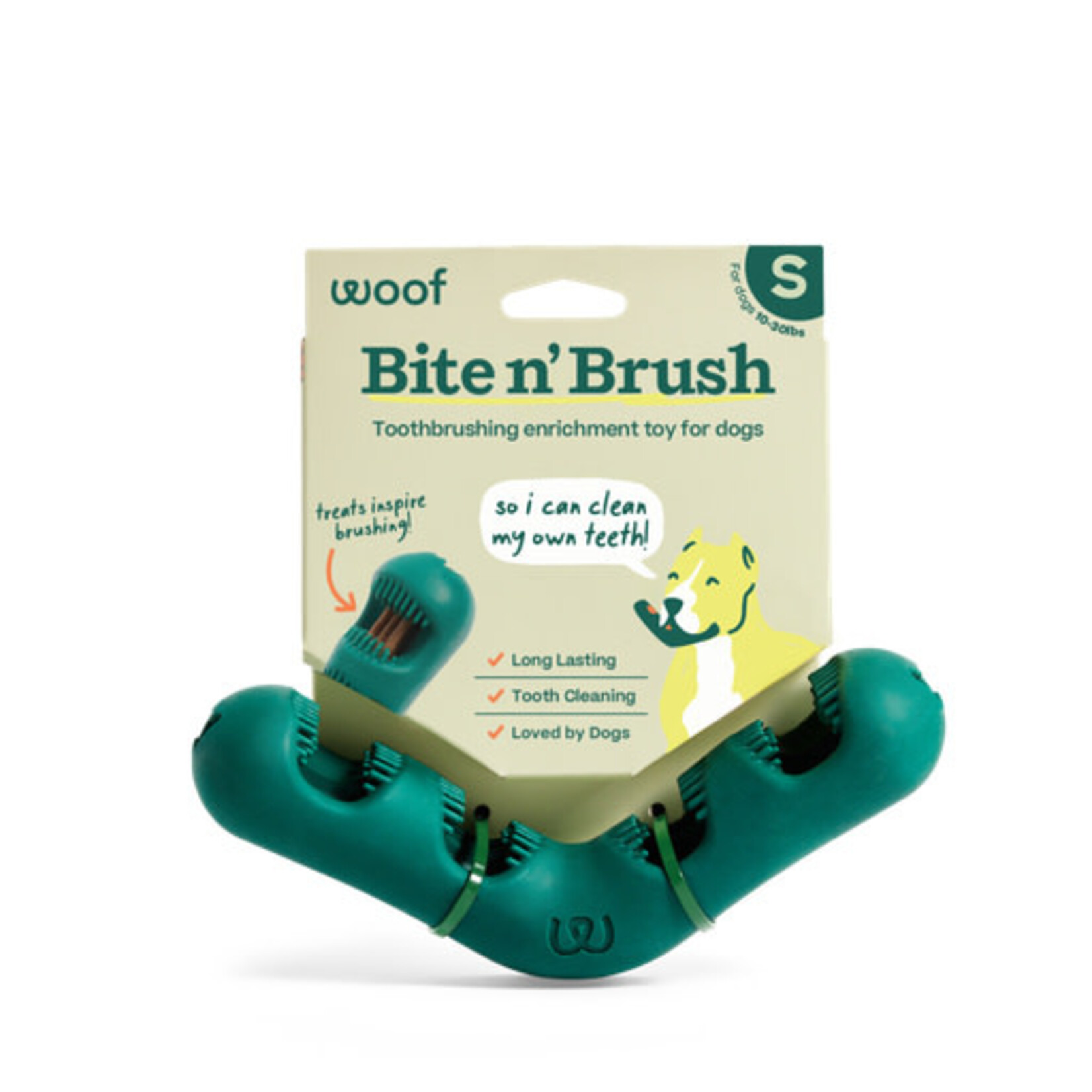 Woof Pet Woof Bite n' Brush Dog Toothbrush Toy Dental Stick Dispenser, Small