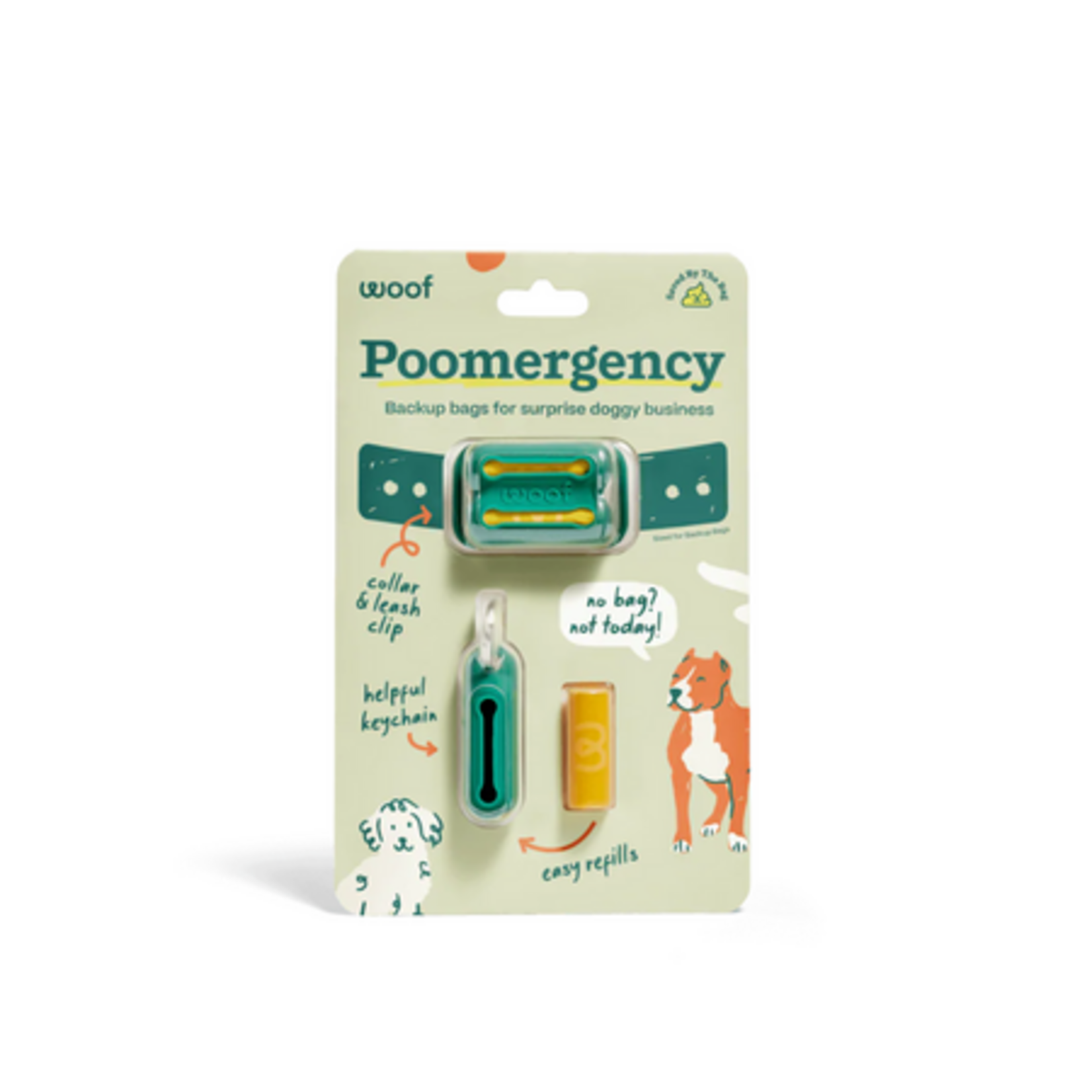 Woof Pet Woof Poomergency Dog Collar Poop Bag Holder with 3 Emergency Refills, Green