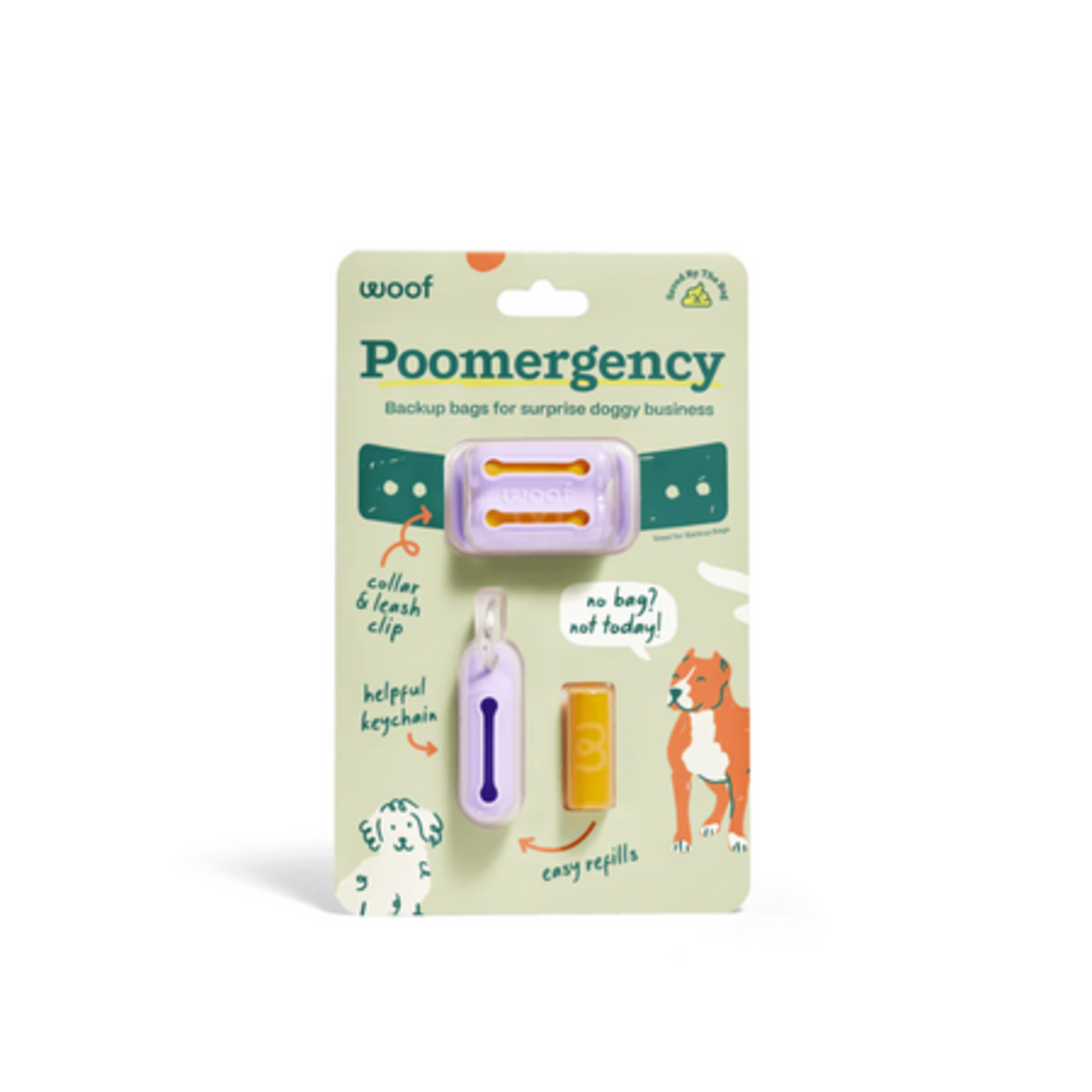 Woof Pet Woof Poomergency Dog Collar Poop Bag Holder with 3 Emergency Refills, Lavender
