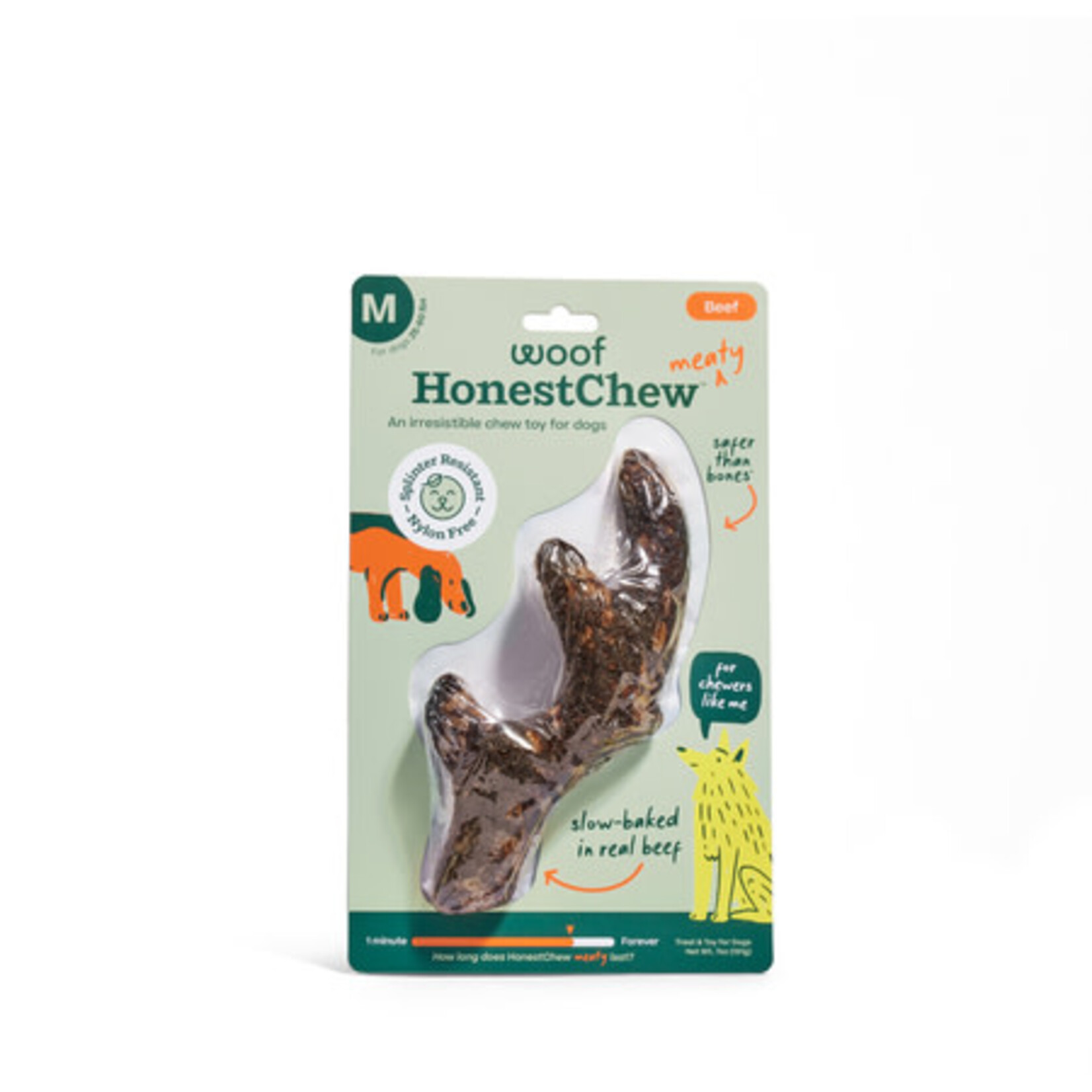 Woof Pet Woof HonestChew Antler Plant-based Dog Chew Bone with Meaty Beef Covering, Medium