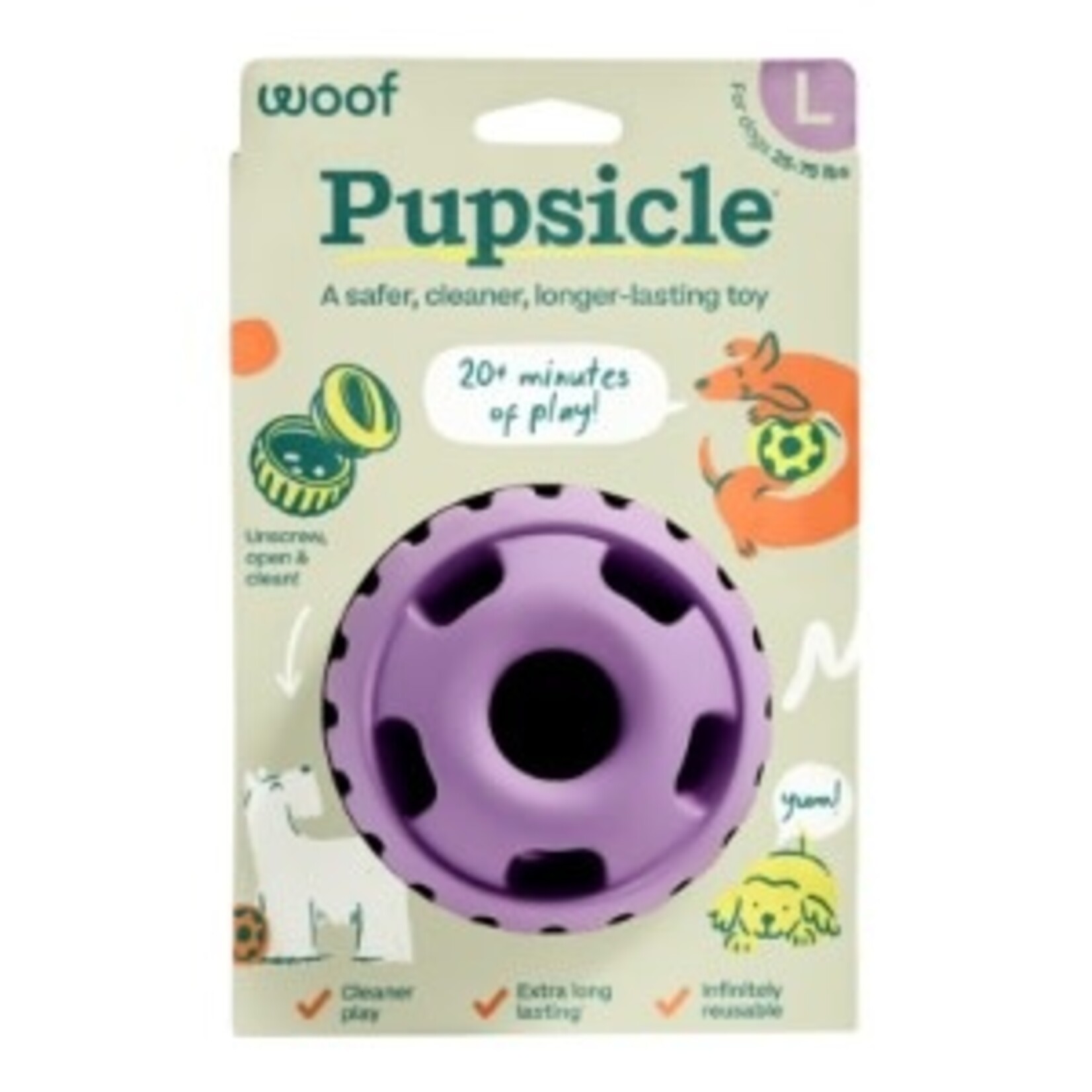 Woof Pet Woof Pupsicle Treat Dispensing Dog Toy, Lavender, Large