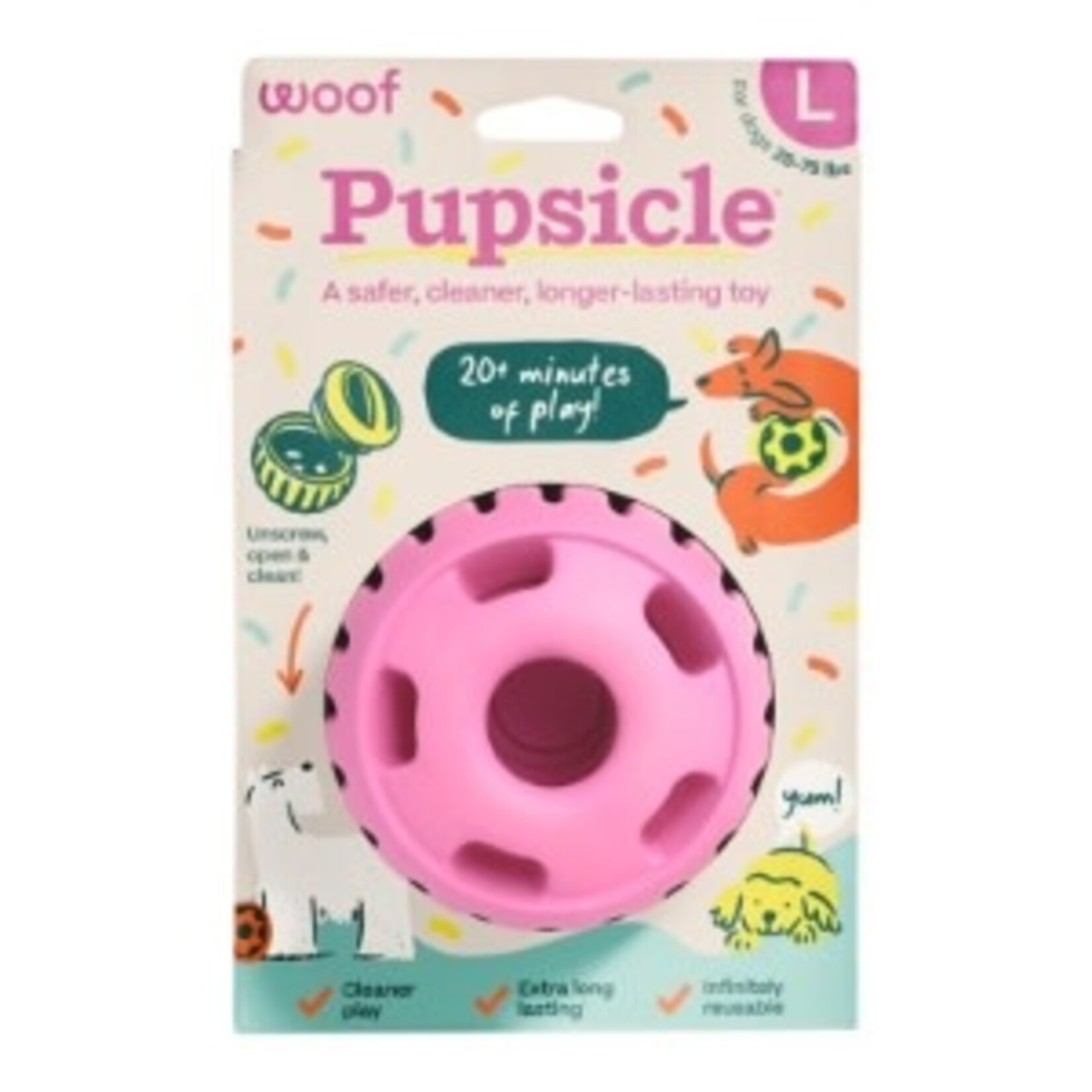 Woof Pet Woof Pupsicle Treat Dispensing Dog Toy, Party Pink, Large