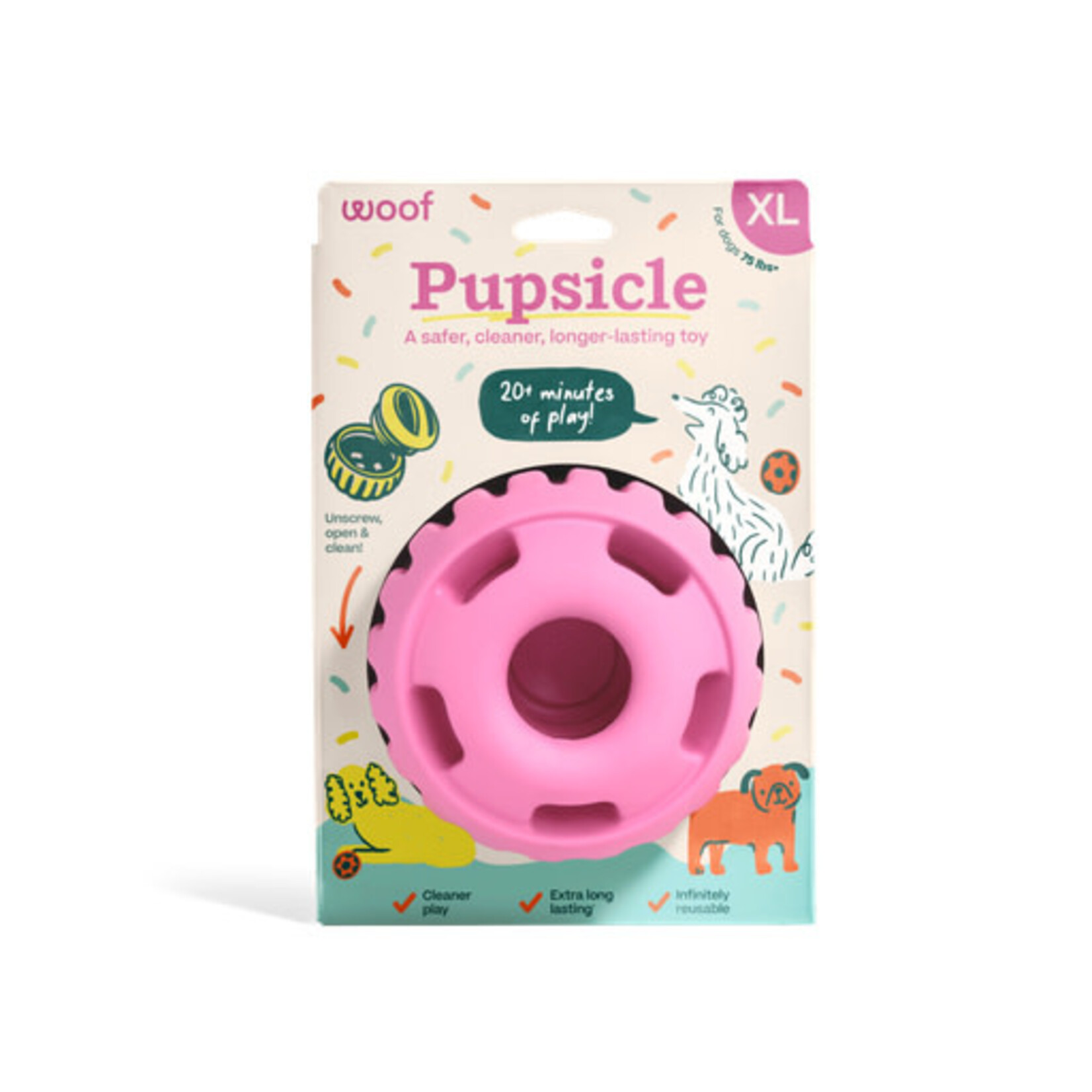 Woof Pet Woof Pupsicle Treat Dispensing Dog Toy, Party Pink, Extra Large