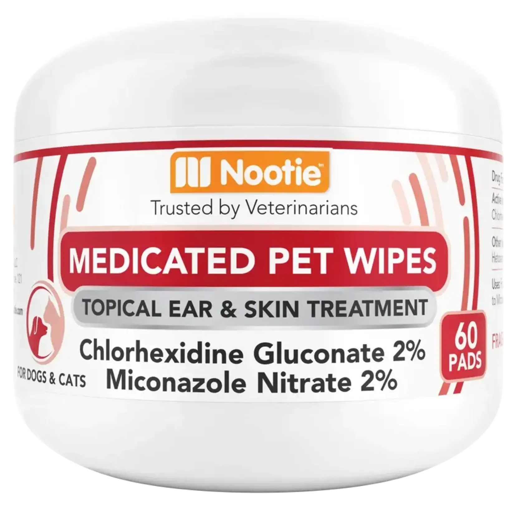 Nootie Nootie Medicated Pet Wipes Topical Ear & Skin Treatment for Dogs & Cats 60 ct