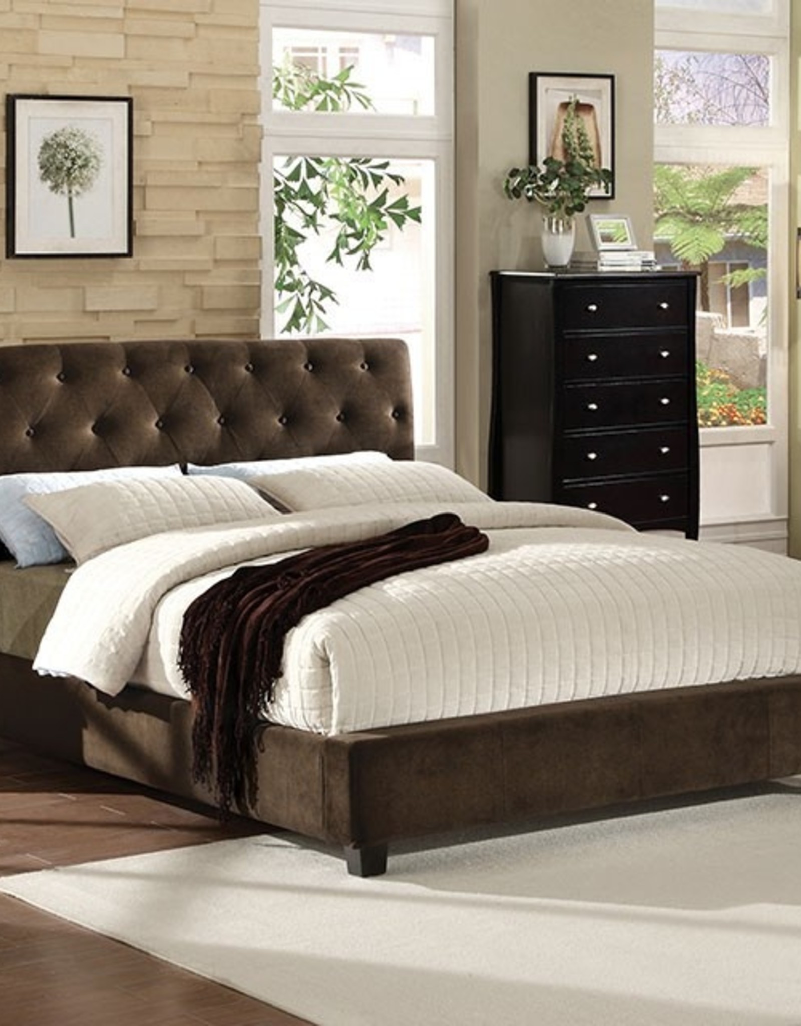 FOA Cordell Brown Upholstery Bed