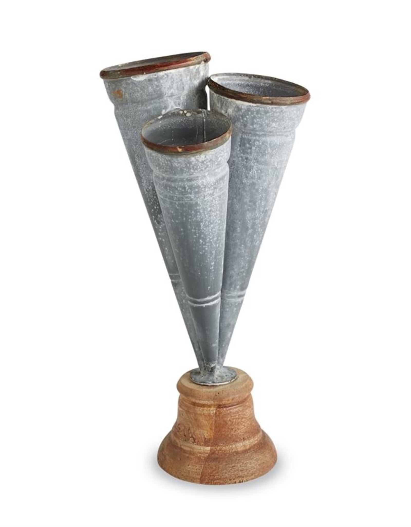 MUD PIE Conical Tin Triple Vase