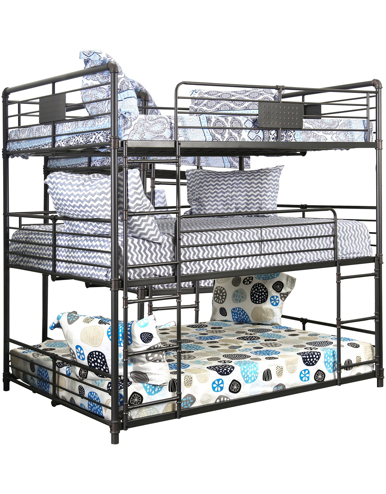 FOA Triple Black Metal Bunk Bed