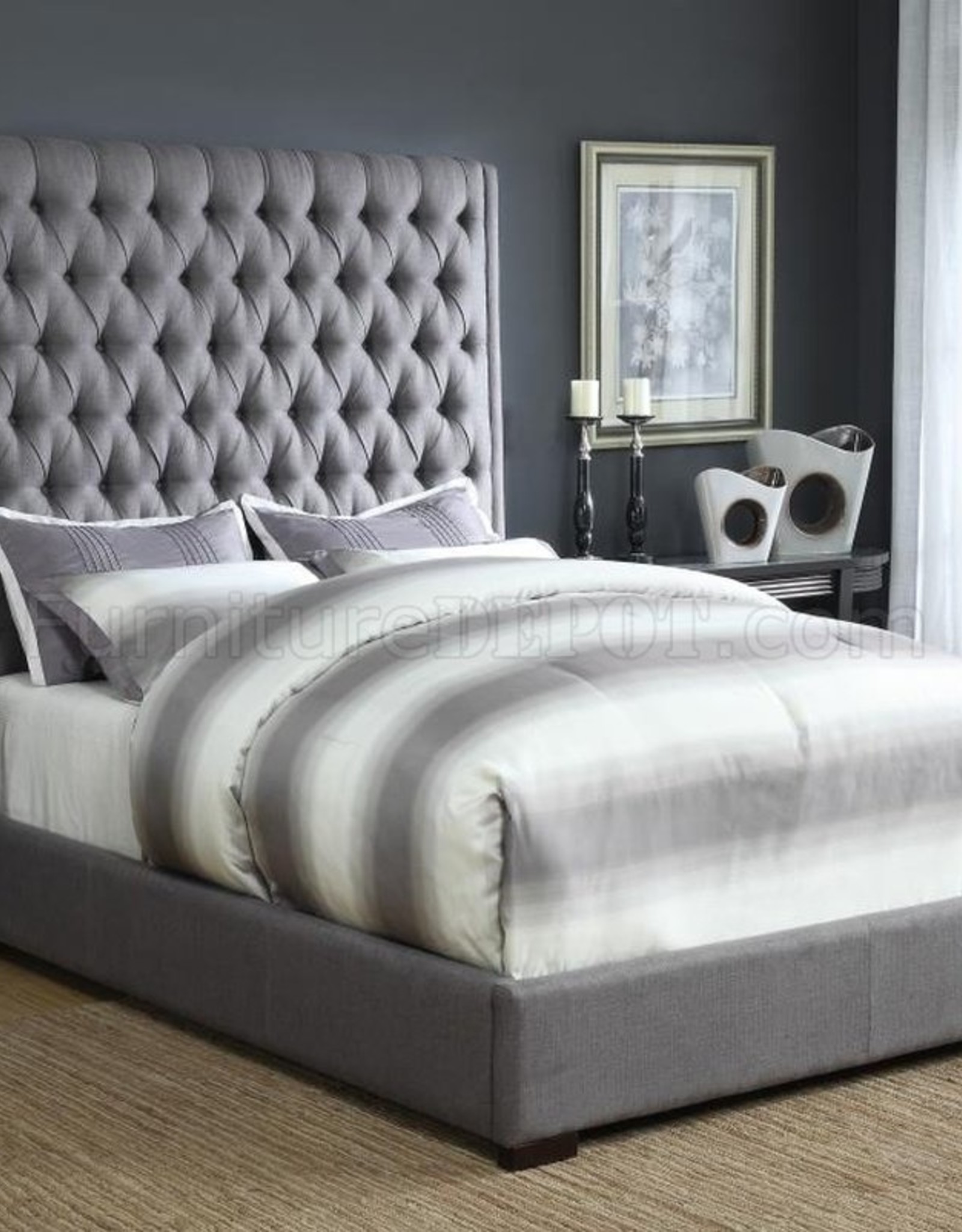 Coaster Gray Padded Queen Bed