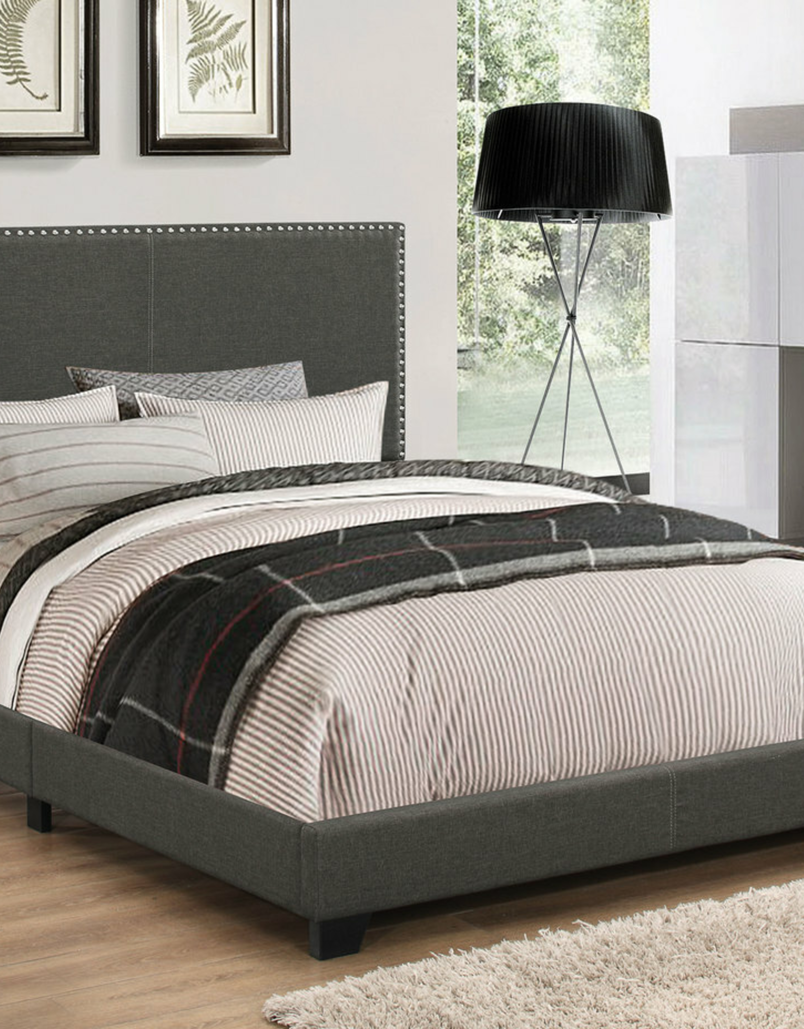 Coaster Charcoal Padded Queen Bed