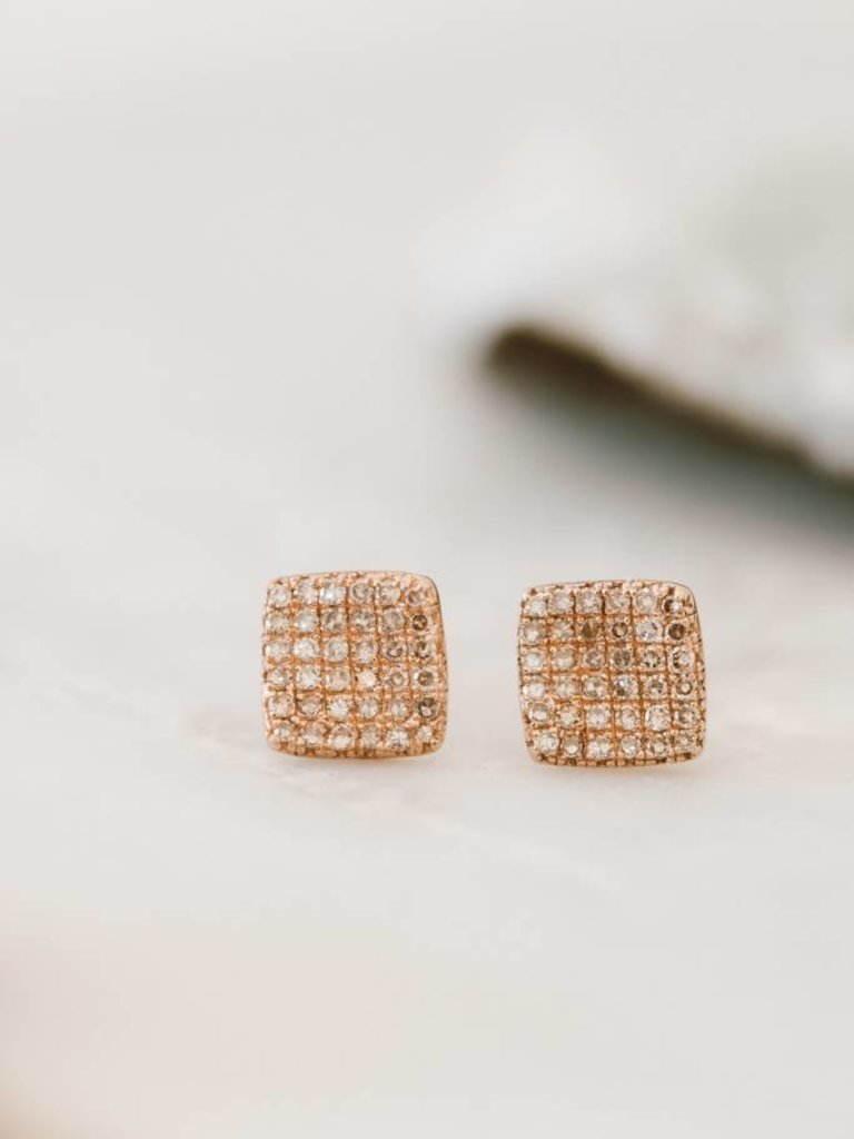 Wavy Square Pave Diamond Studs 14krg Sarah O
