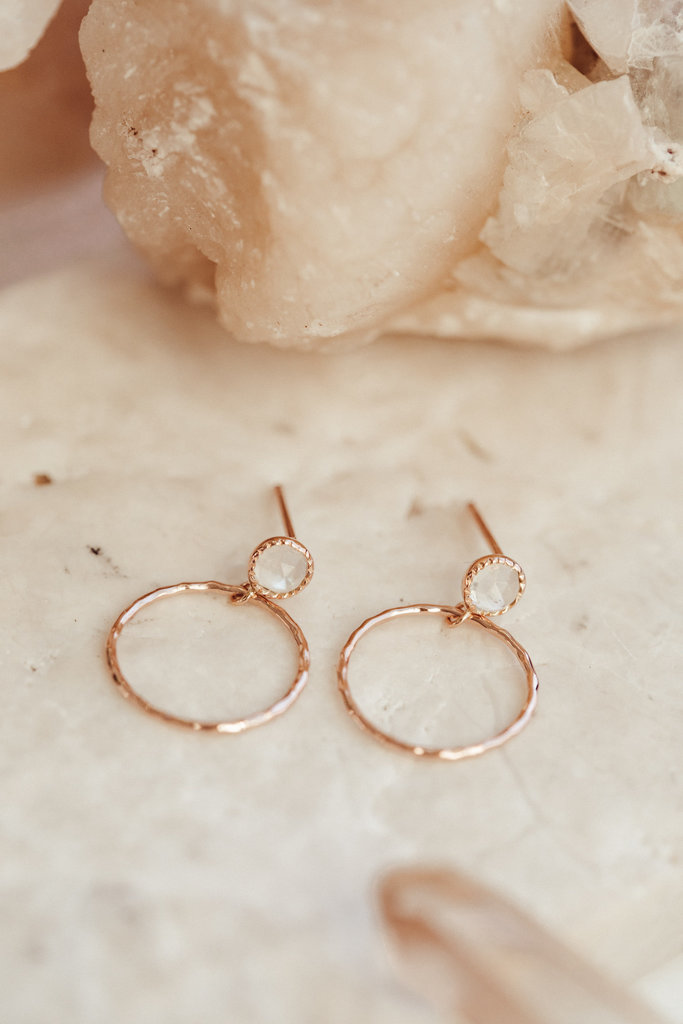 Sarah O Round Moonstone with Dangle Circle Earrings