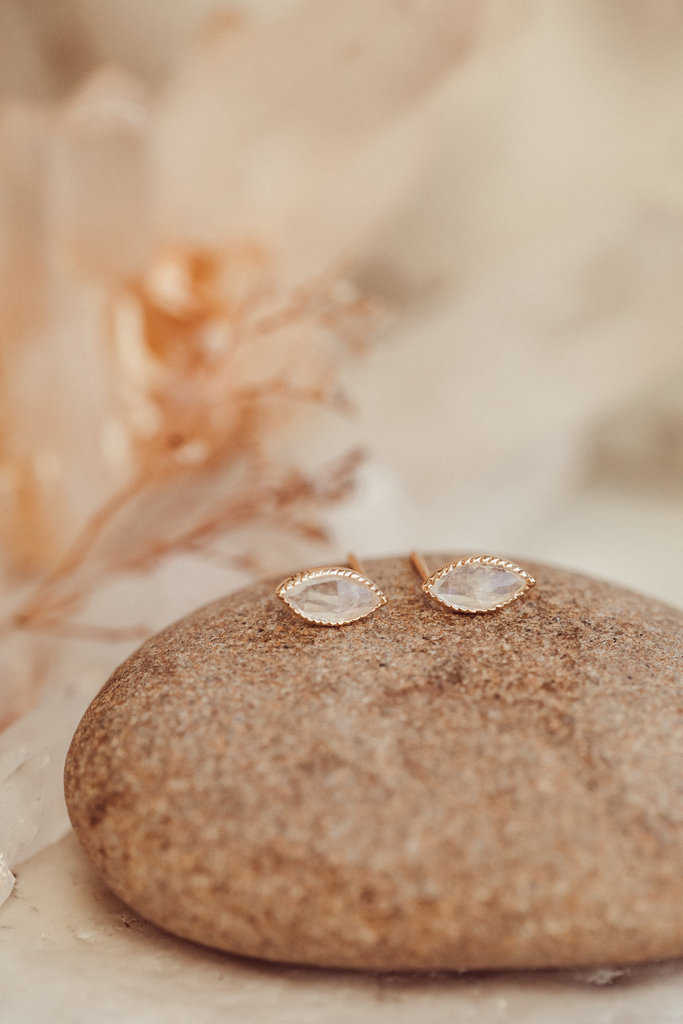 Sarah O Marquise Moonstone Bezel Stud Earrings