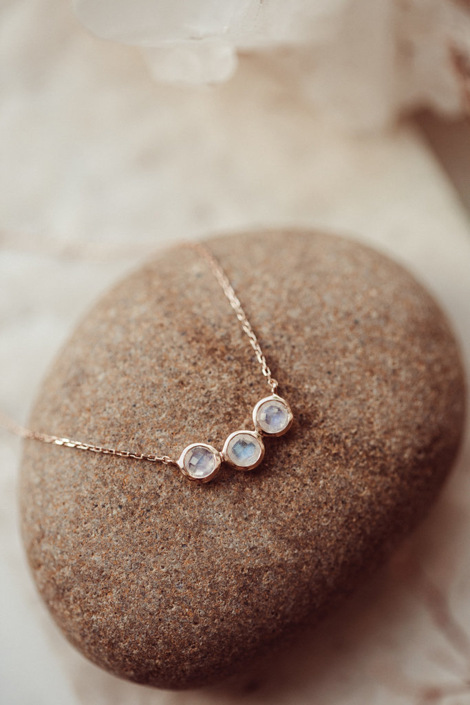 Sarah O 3 Round Moonstone Bezel Necklace