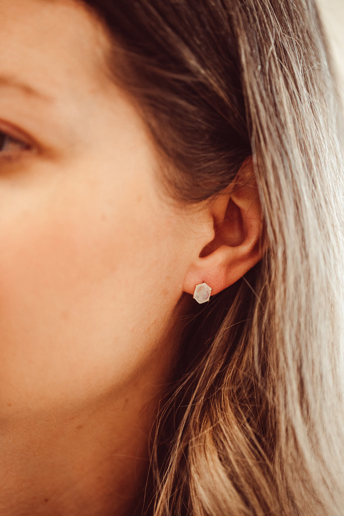 Sarah O Long Hexagon Moonstone Stud Earrings 14kyg