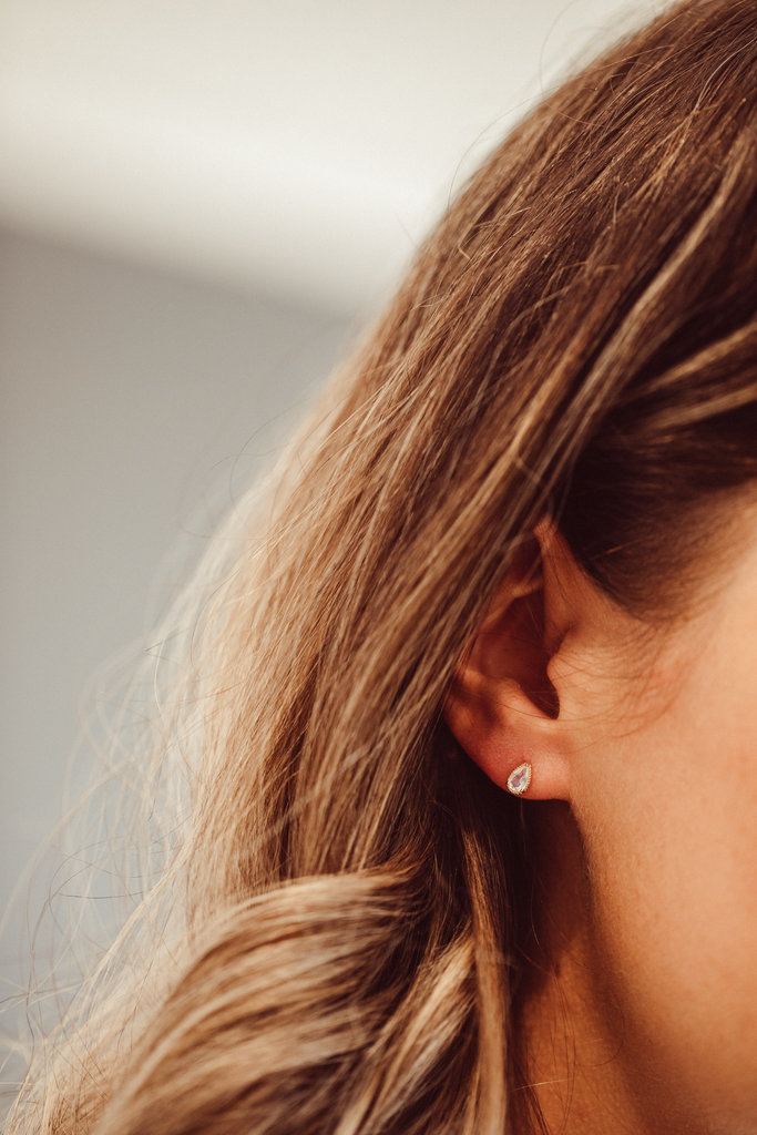 Sarah O Pear Moonstone Milgrain Stud Earrings