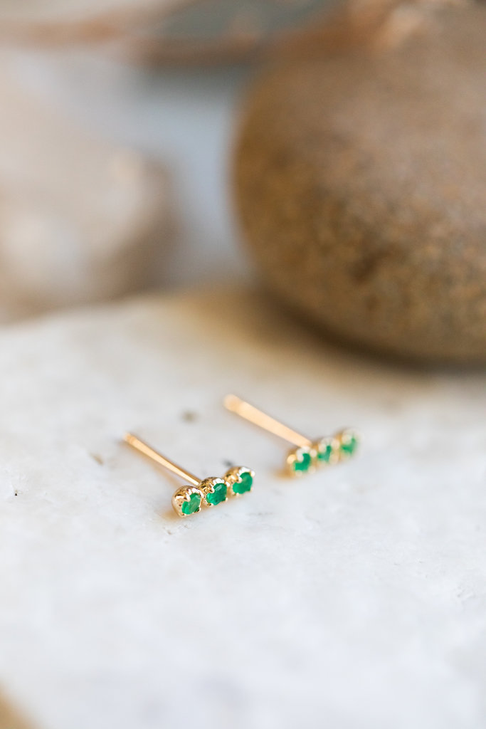 Sarah O 3 Tiny Emerald Bar Stud Earring 14kyg