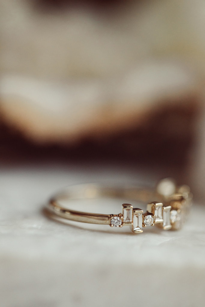 Sarah O Stepped Baguette and Round Diamond Pattern Band