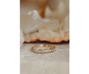 14K Gold Slanted Marquise and Round Diamond Ring
