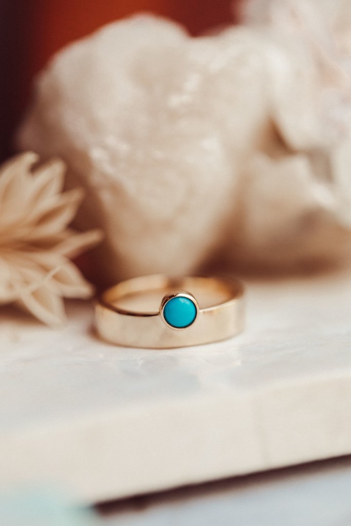 Sarah O Round Offset Turquoise in Bezel with Wide Band 14kyg