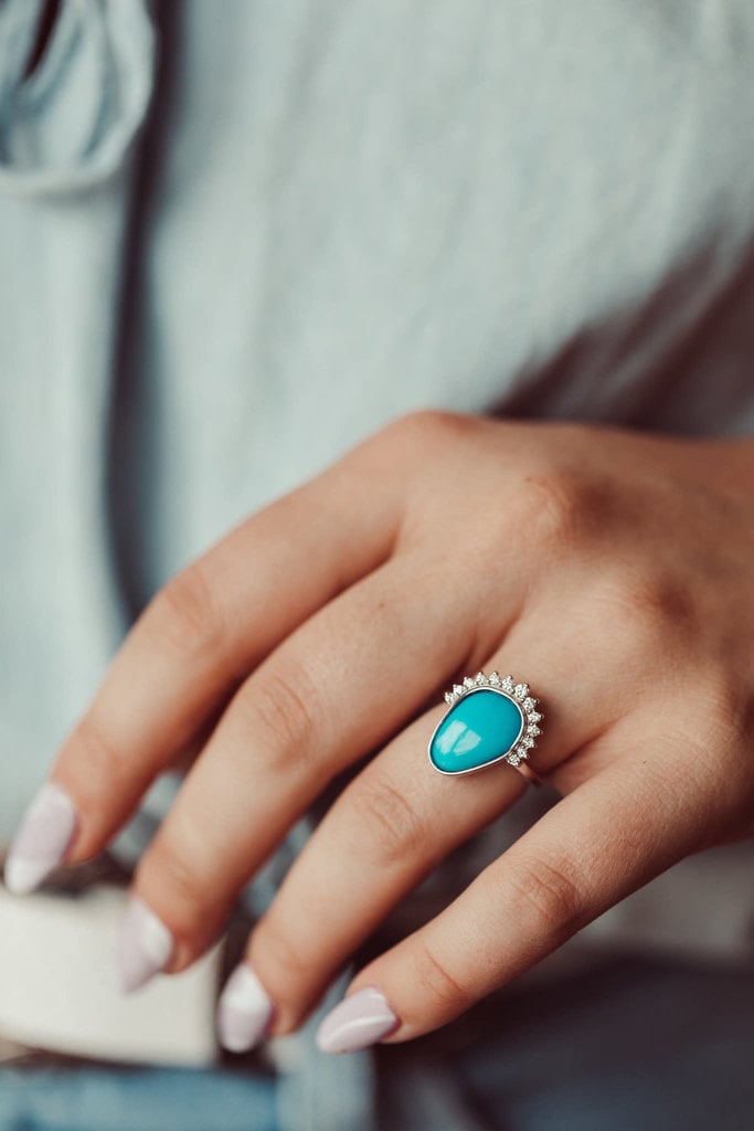 Sarah O Organic Turquoise with Half Flare Diamond Ring 14kwg
