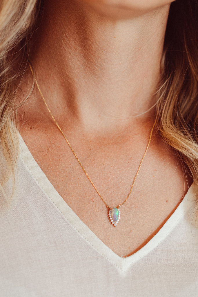 Sarah O The Hudson Long Pear Opal with Partial Halo Necklace
