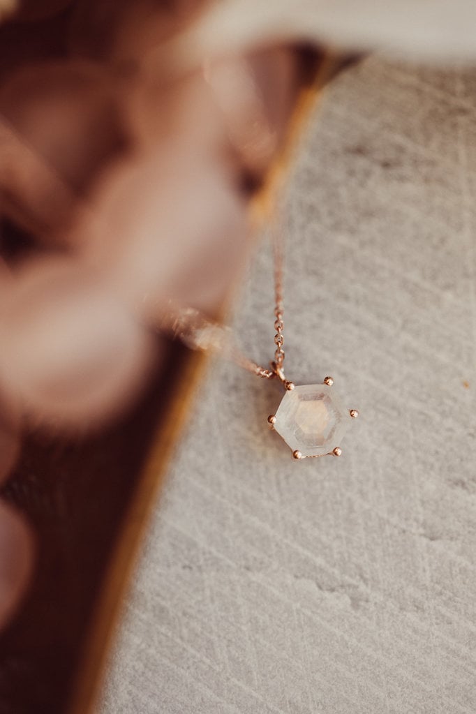 Sarah O Hexagon Moonstone 6 Prong Necklace