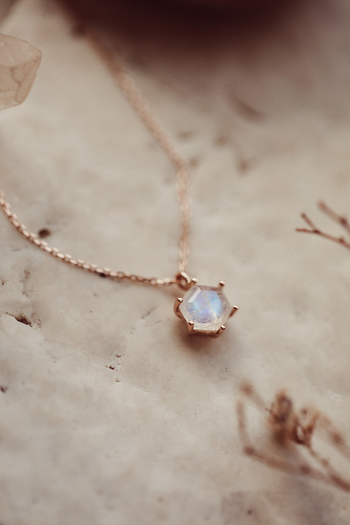 Sarah O Hexagon Moonstone 6 Prong Necklace