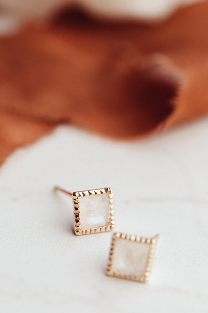 Sarah O Square Moonstone Stud Earrings