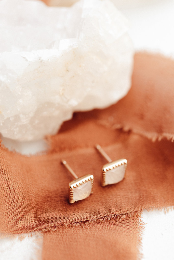 Sarah O Square Moonstone Stud Earrings