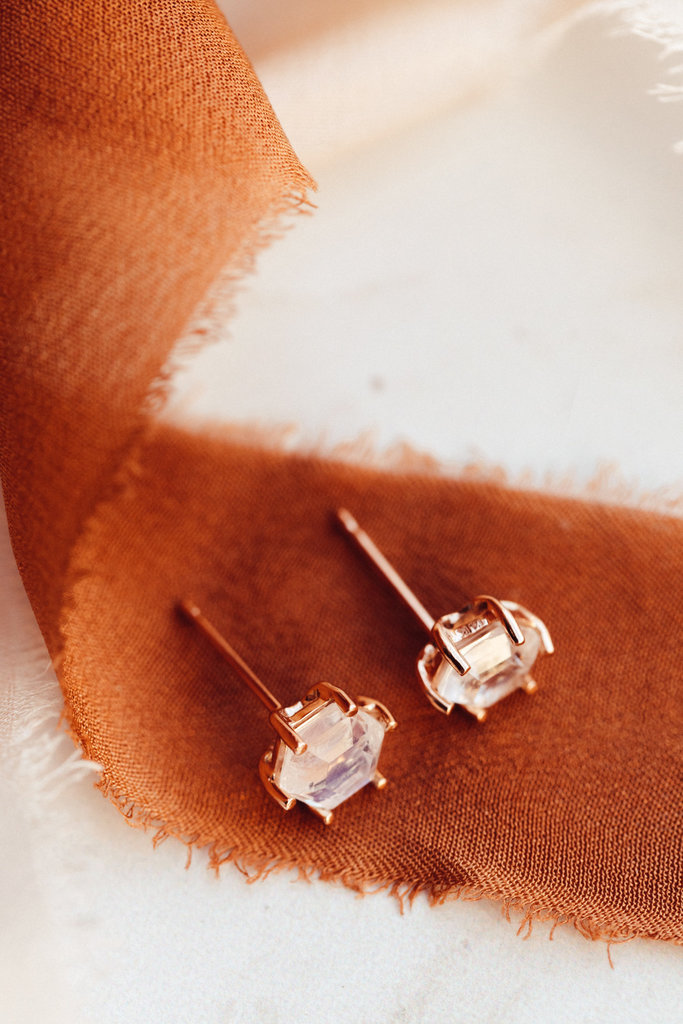 Sarah O Hexagon Moonstone 6 Prong Stud Earrings