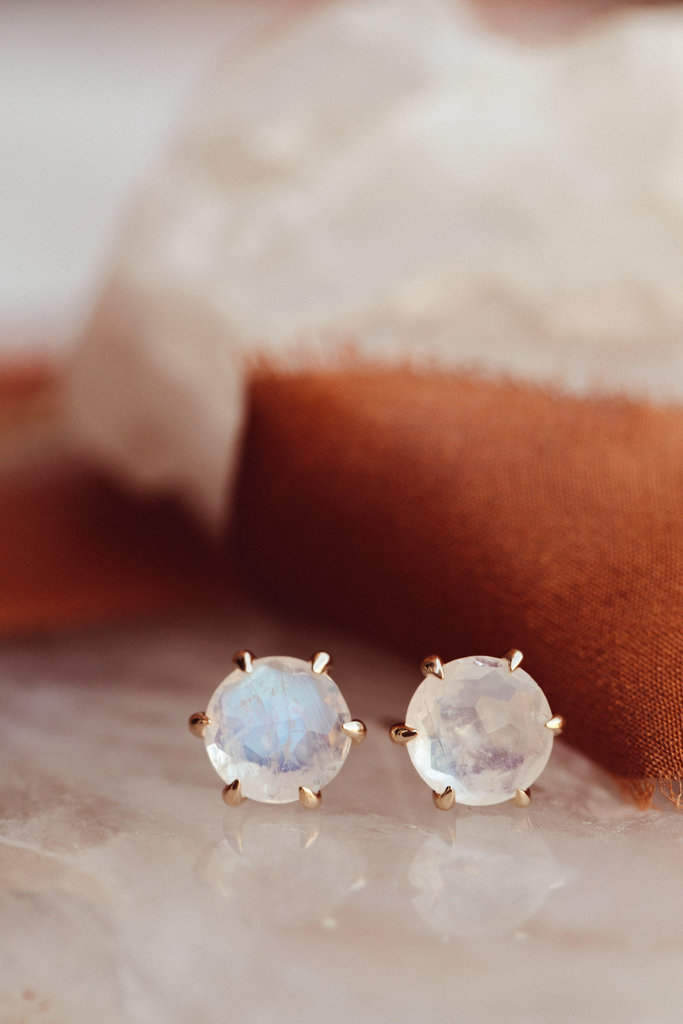 Sarah O Large Round Moonstone 6 Prong Stud Earrings