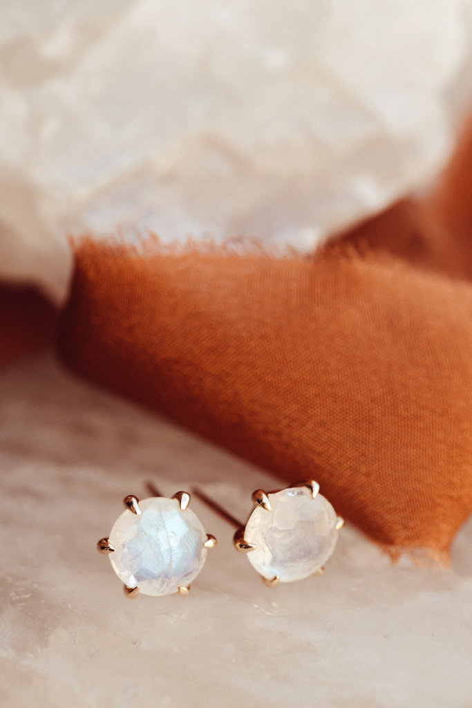 Sarah O Large Round Moonstone 6 Prong Stud Earrings