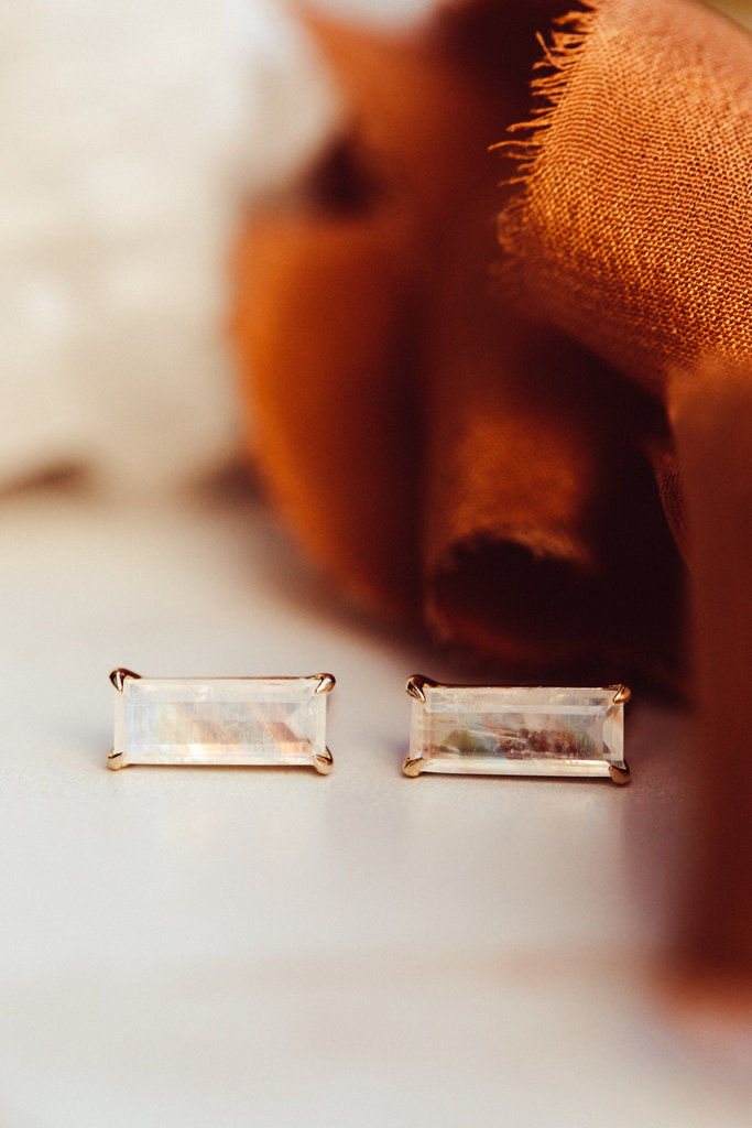 Sarah O Baguette Moonstone Stud Earrings