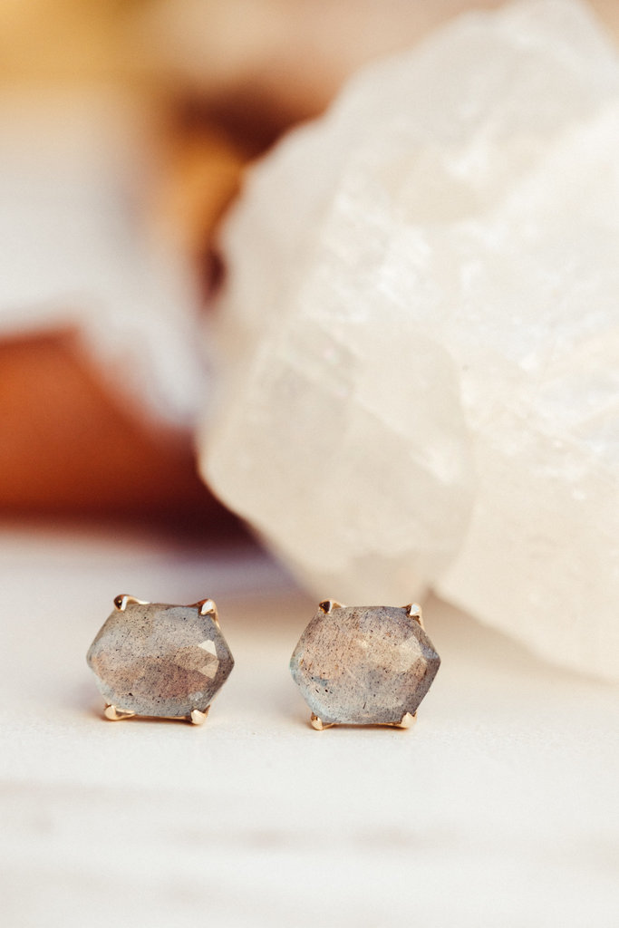 Sarah O Long Hexagon Labradorite Stud Earrings