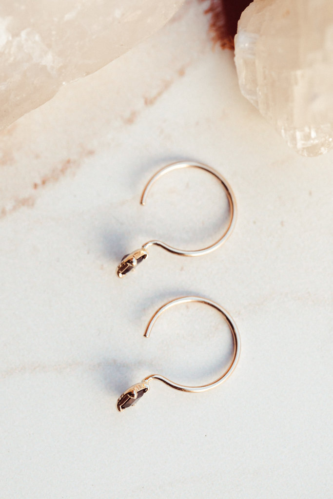 Sarah O Square Smokey Quartz Prong Set on Hook Earrings 14kyg
